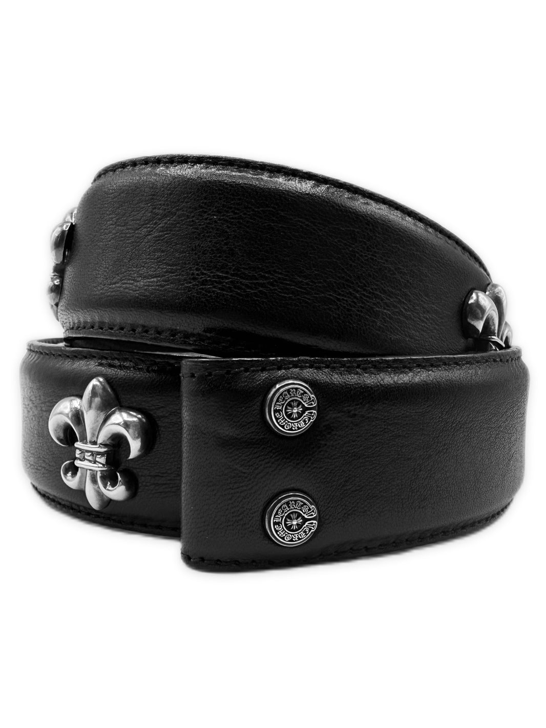 Chrome Hearts Fleur de Lis Pendant .925 Silver Leather Belt Strap