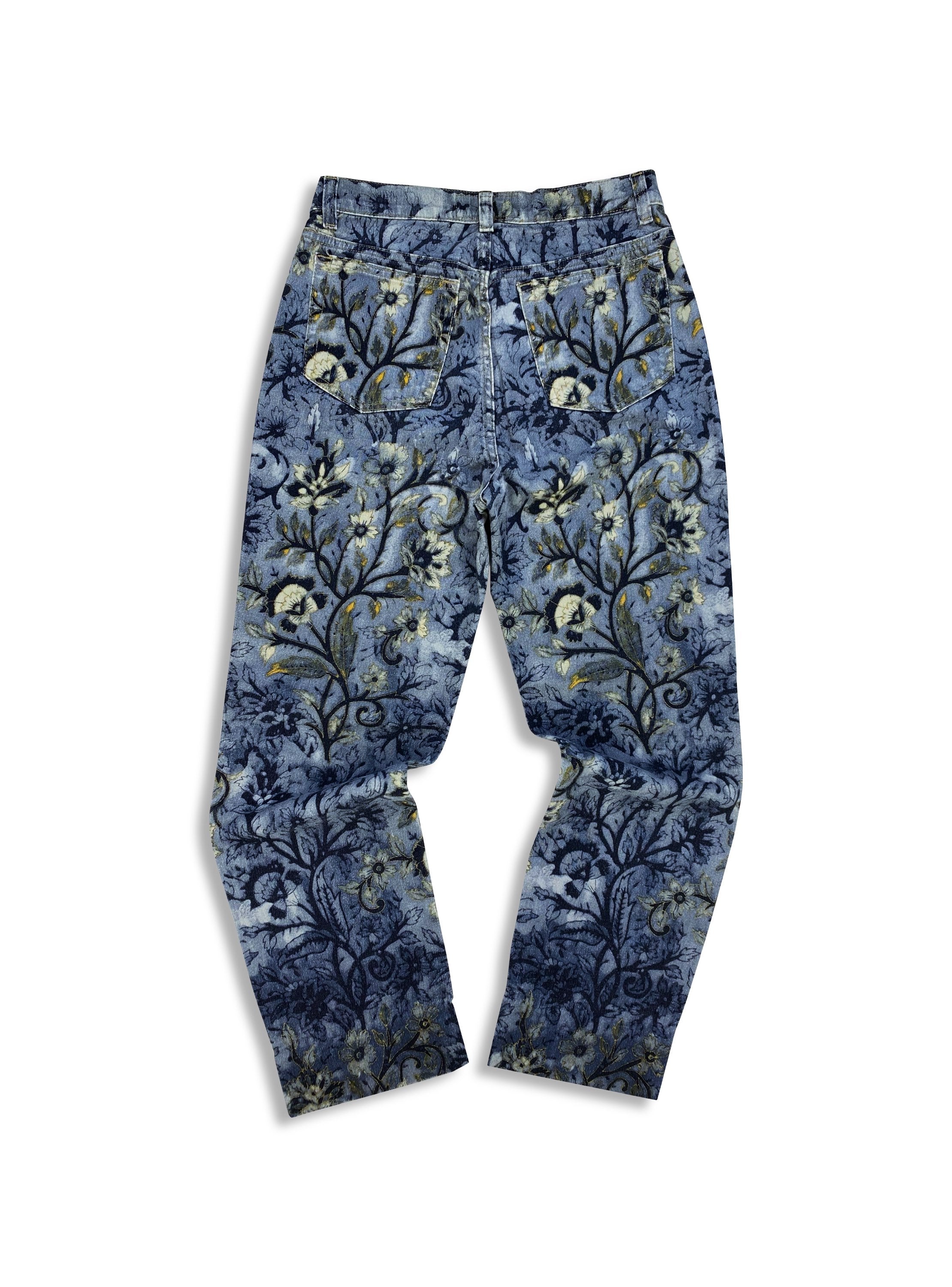 90’s Roberto Cavalli Blue Floral Full Print Denim Jeans