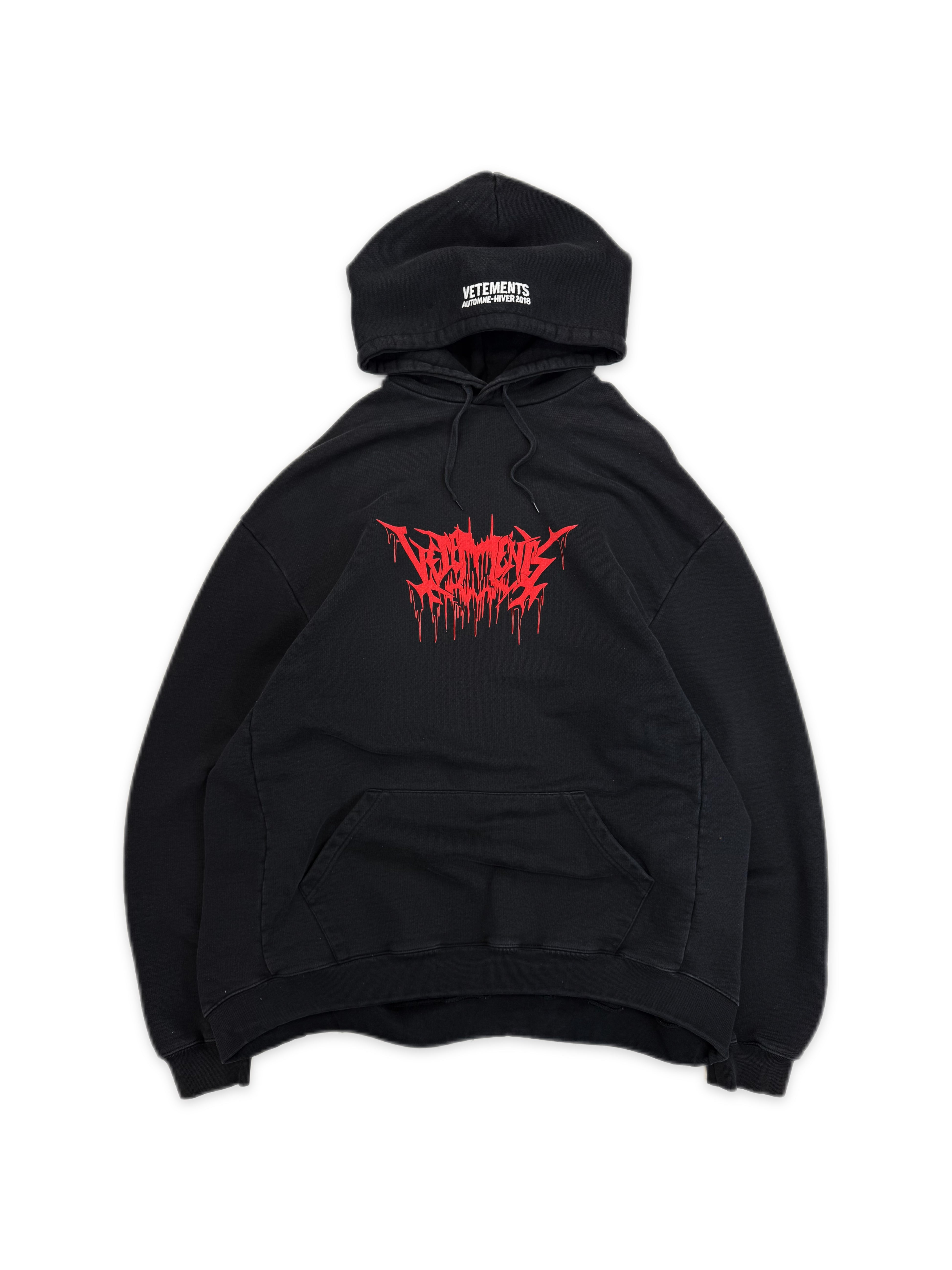 AW18 Vetements ‘Metal Tour’ Heavy Weight Embroidered Logo Black Hoodie