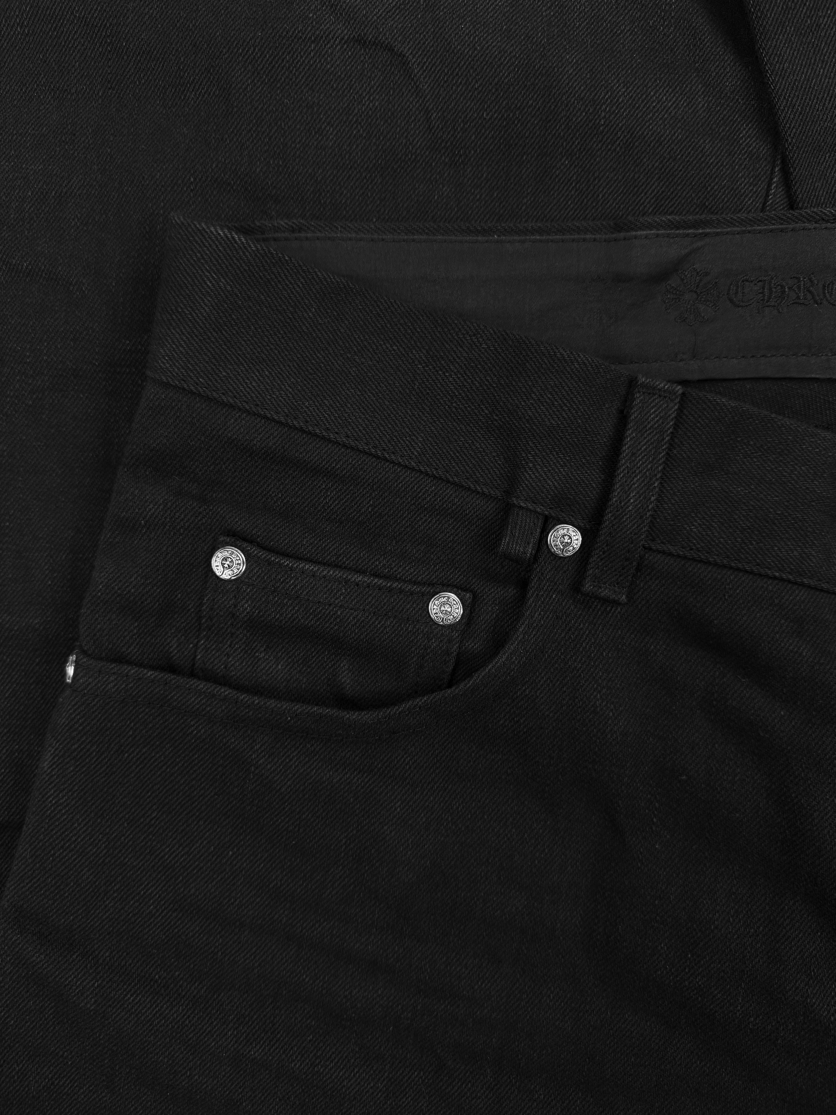 Chrome Hearts RS Flared Extra Long Black Raw Denim .925 Silver Jeans