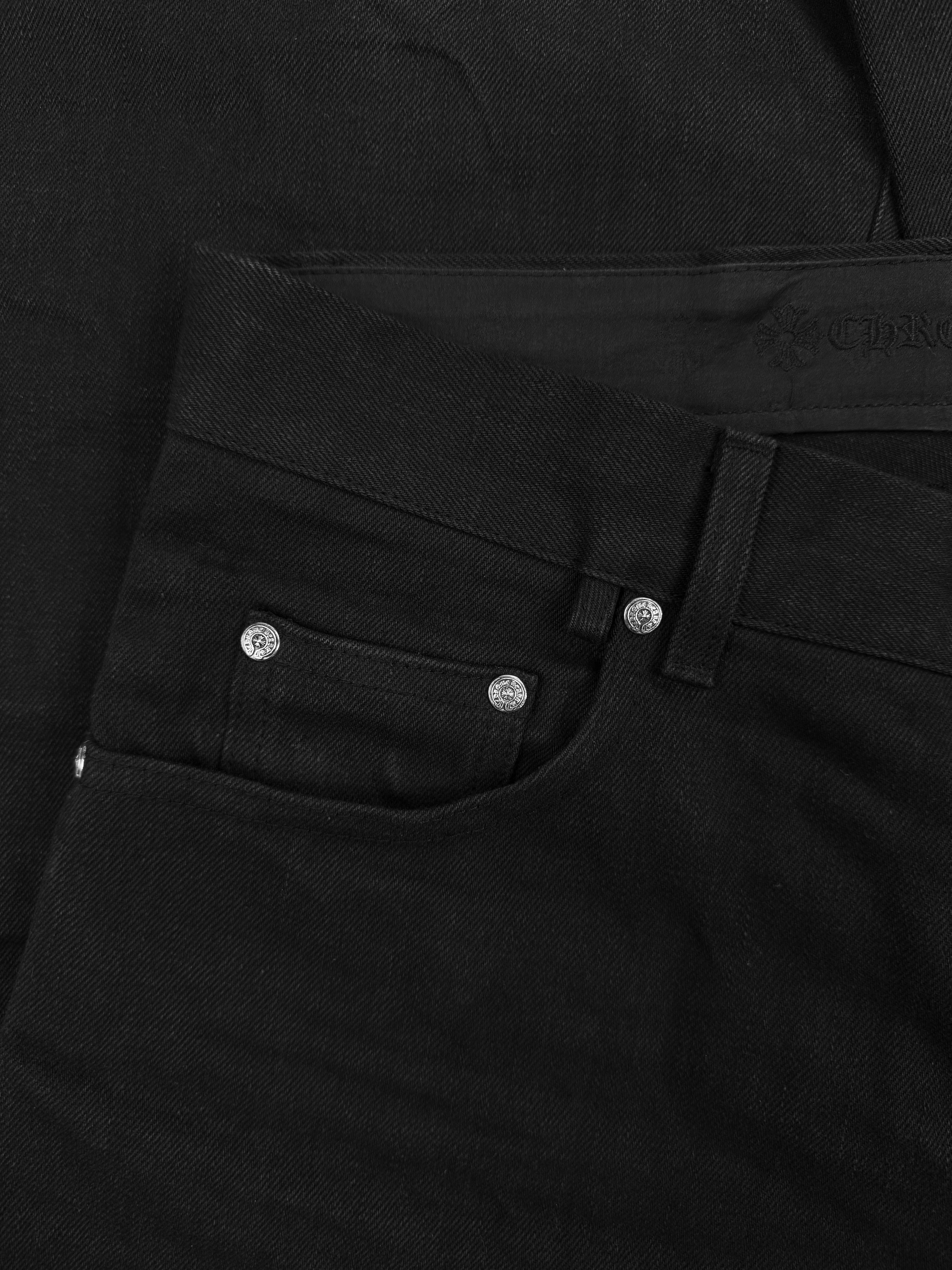 Chrome Hearts RS Flared Extra Long Black Raw Denim .925 Silver Jeans