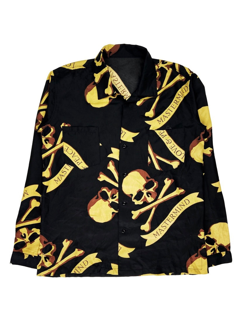 Mastermind Skull Motif Full Print Camp Collar Button Up