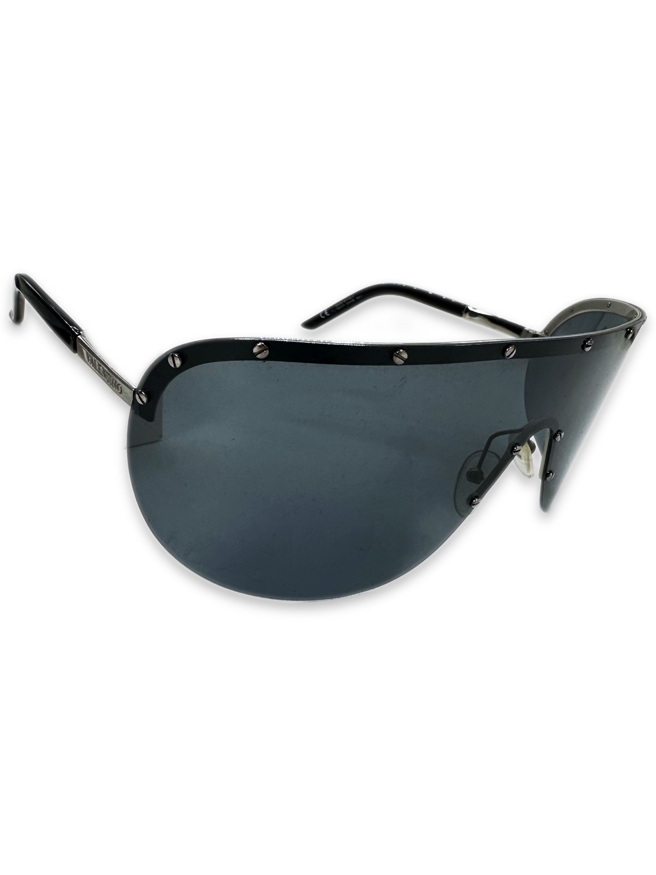 00s Valentino ‘Shield’ Studded Blue Tint Sunglasses
