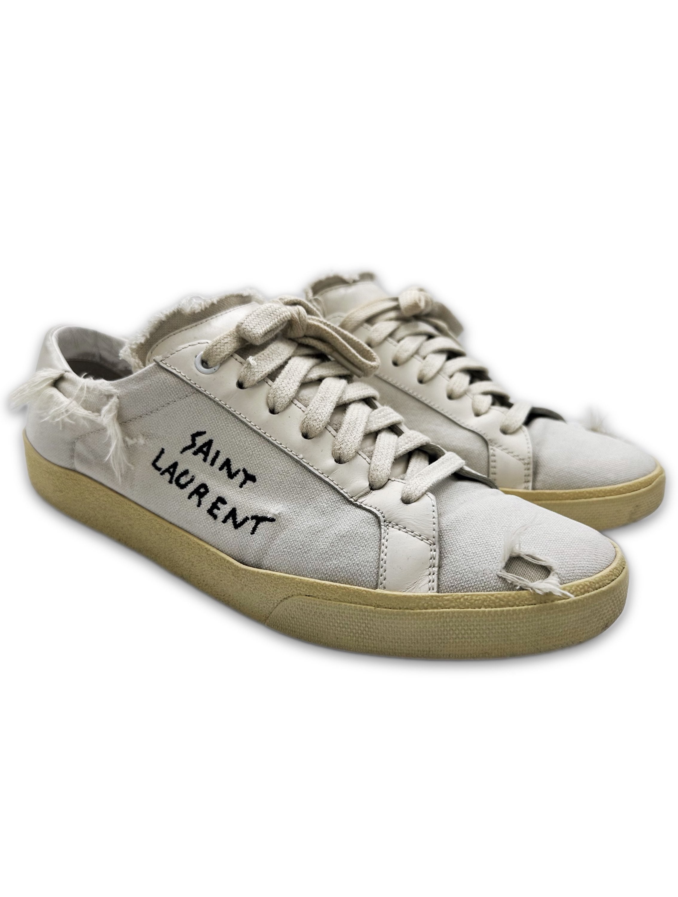 Saint Laurent Paris Court Classic Distressed White Low-top Sneakers