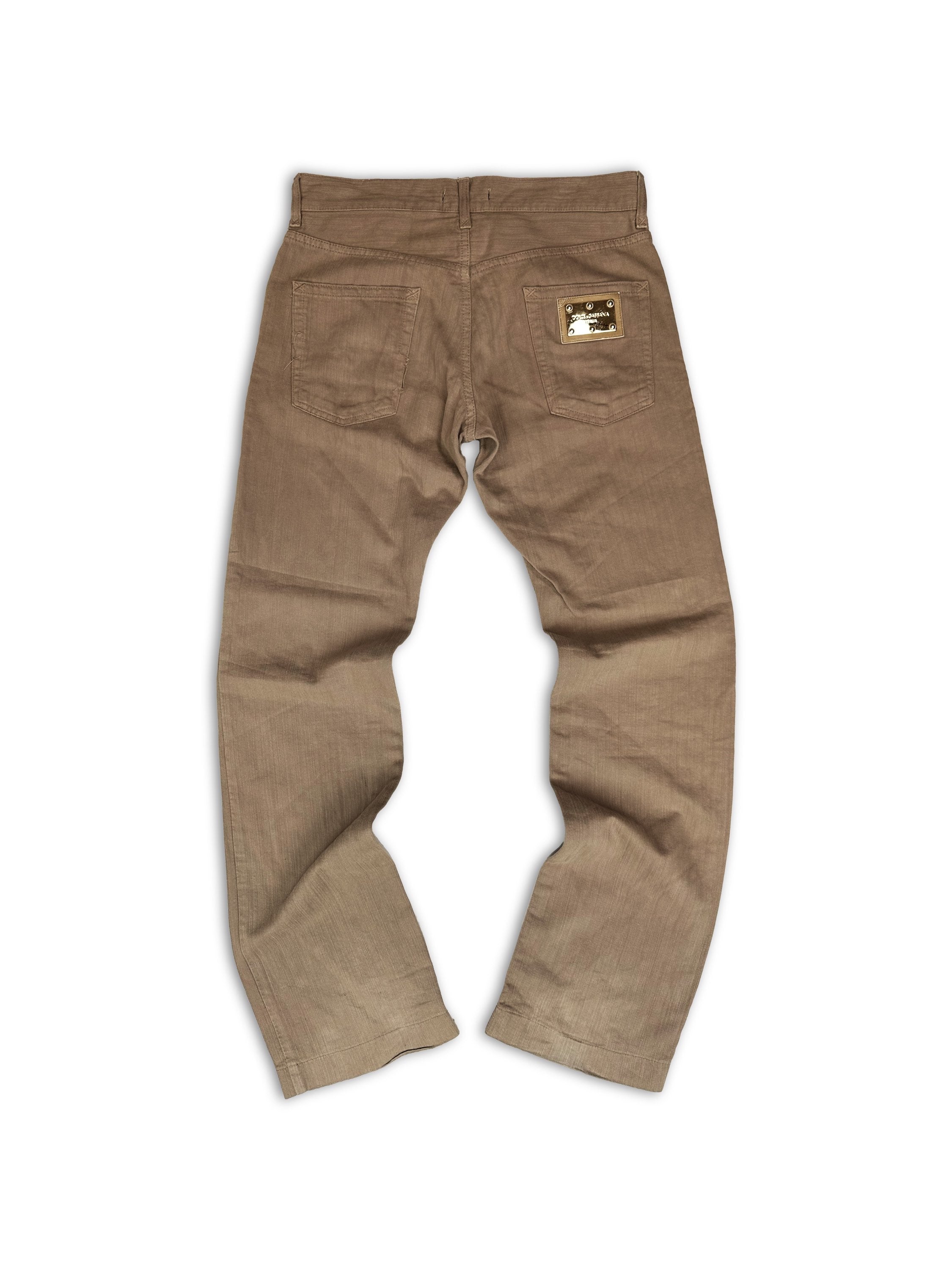 00s Dolce &amp; Gabbana Beige ‘Big Zipper’ Gold Denim