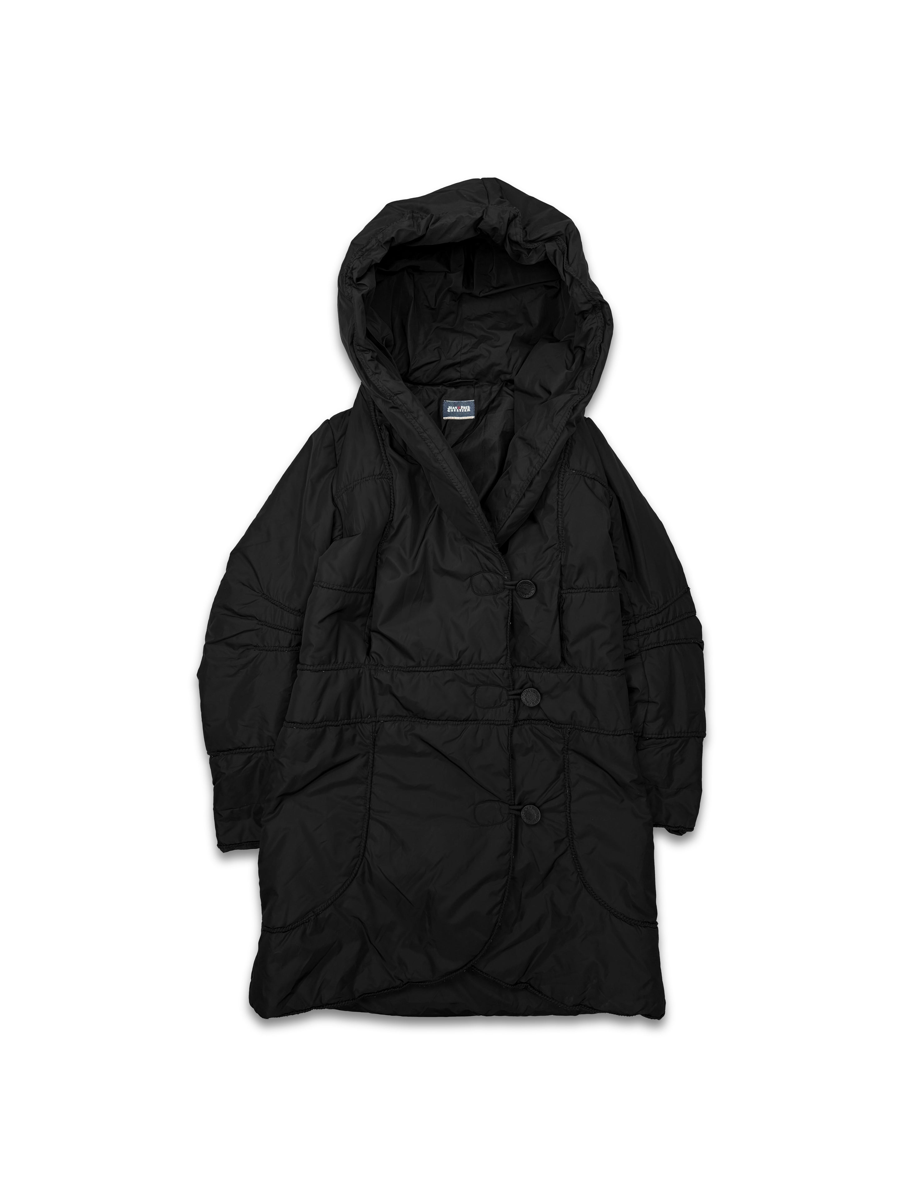 90s Jean Paul Gaultier Black Puffer Rope Button Jacket