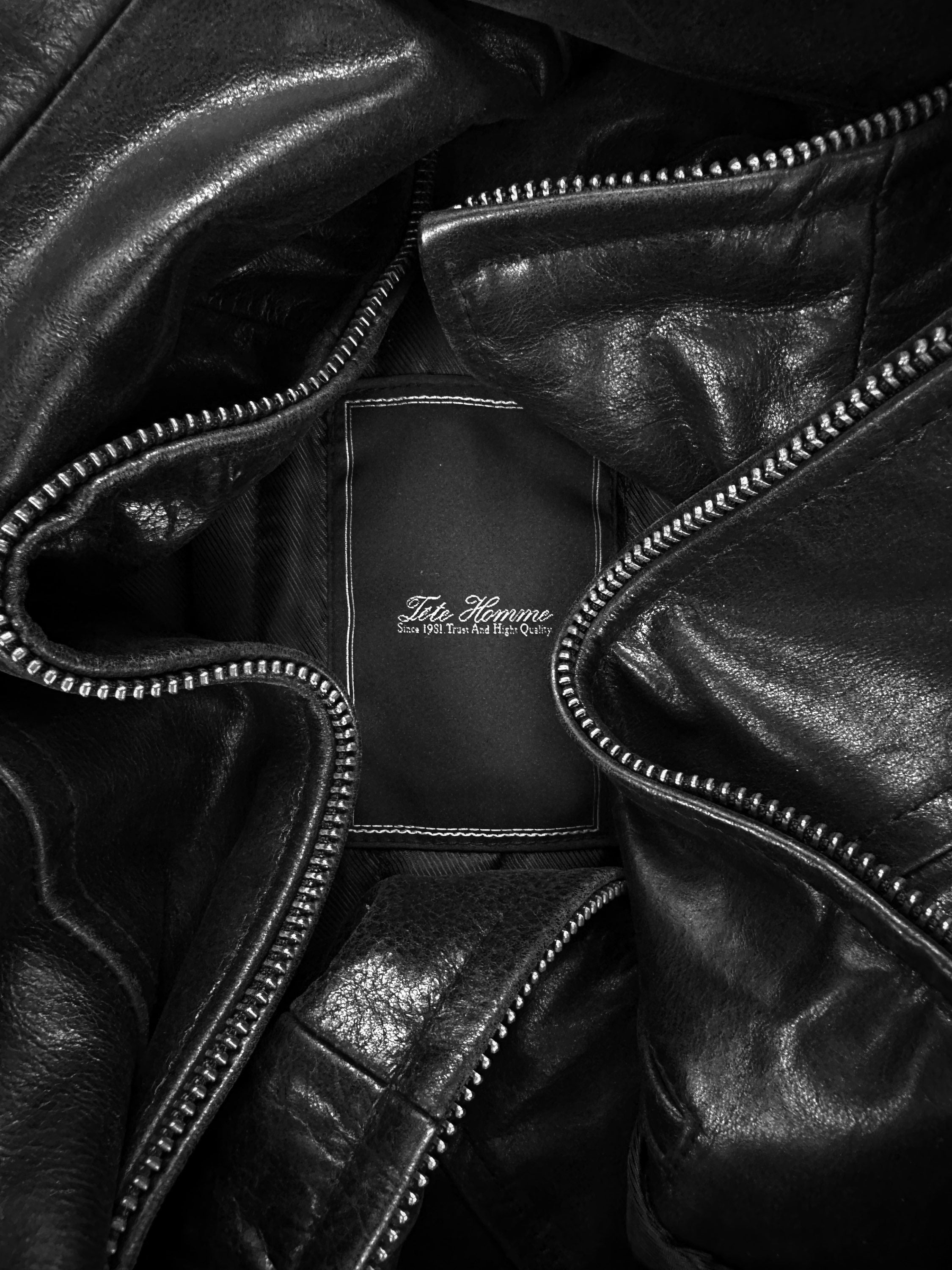 Tete Homme Black Leather Reinforced Biker Jacket