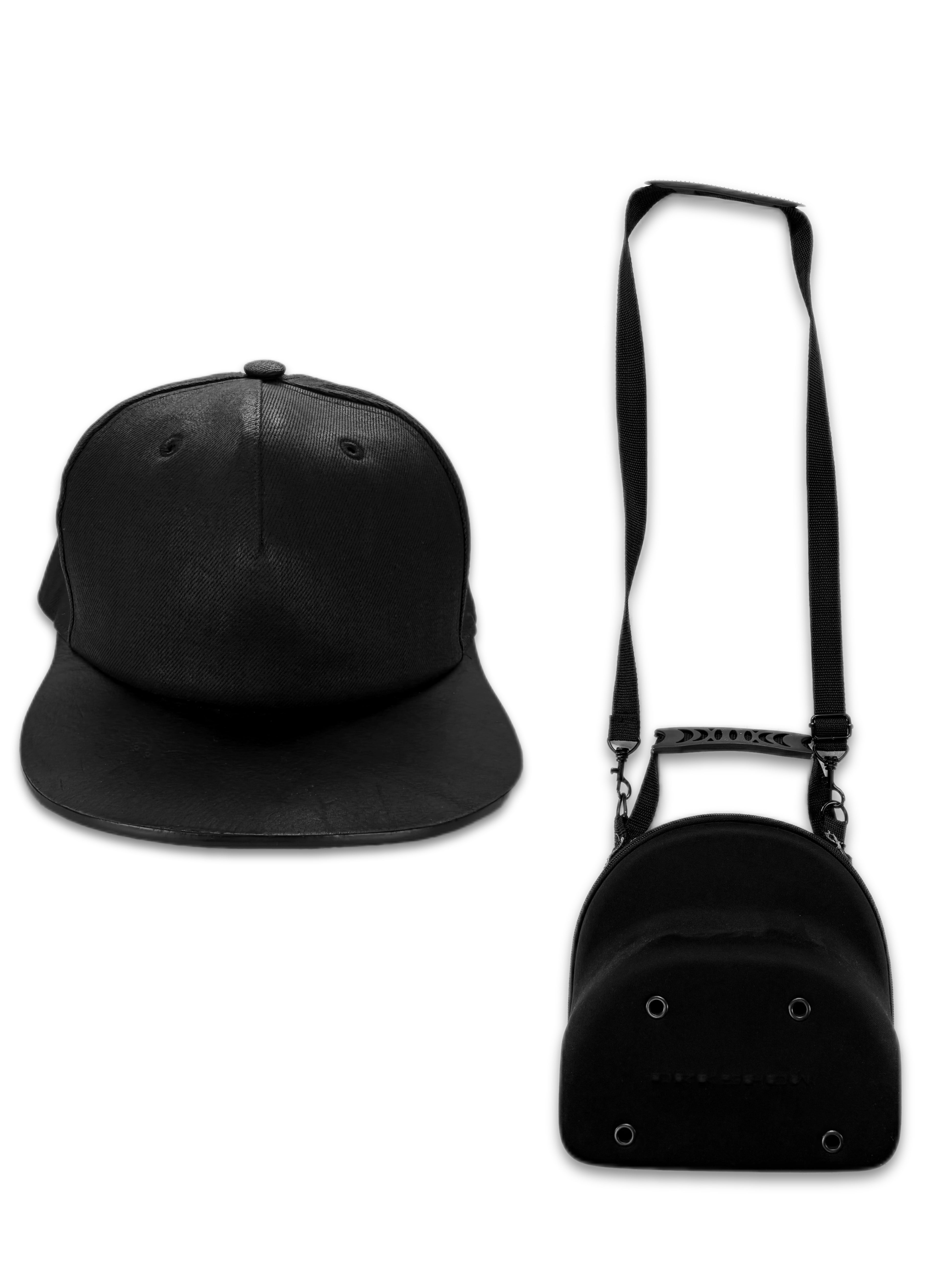 Rick Owens Black Leather Waxed Denim Snap Back Hat w/ Bag