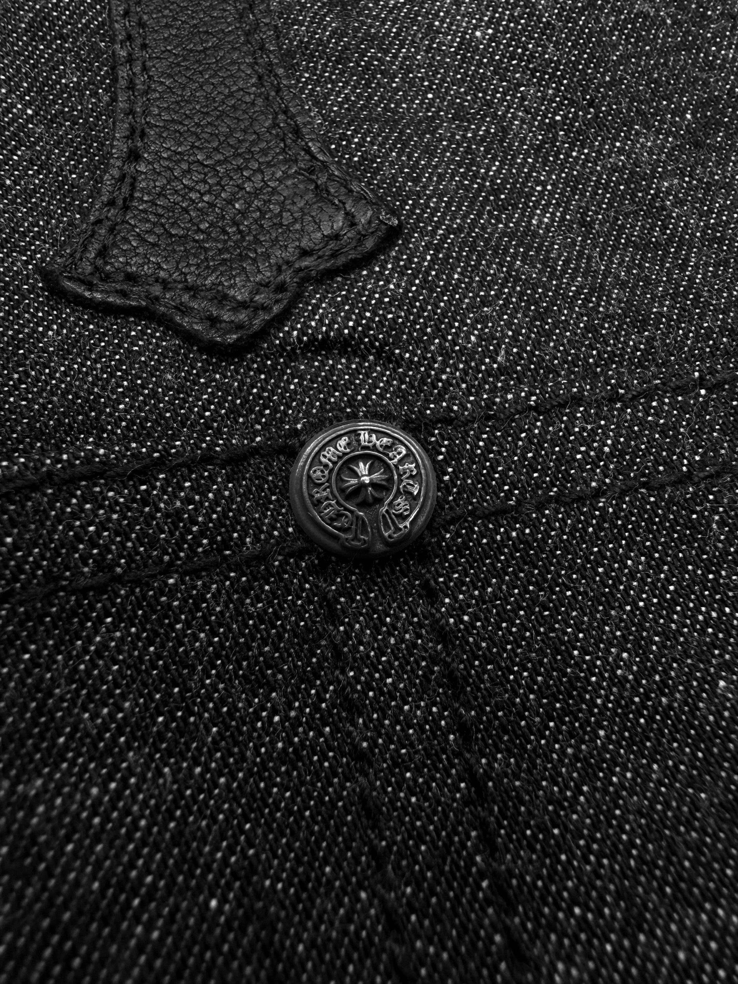 Chrome Hearts 9 Leather Cross Patch Black Denim Apron