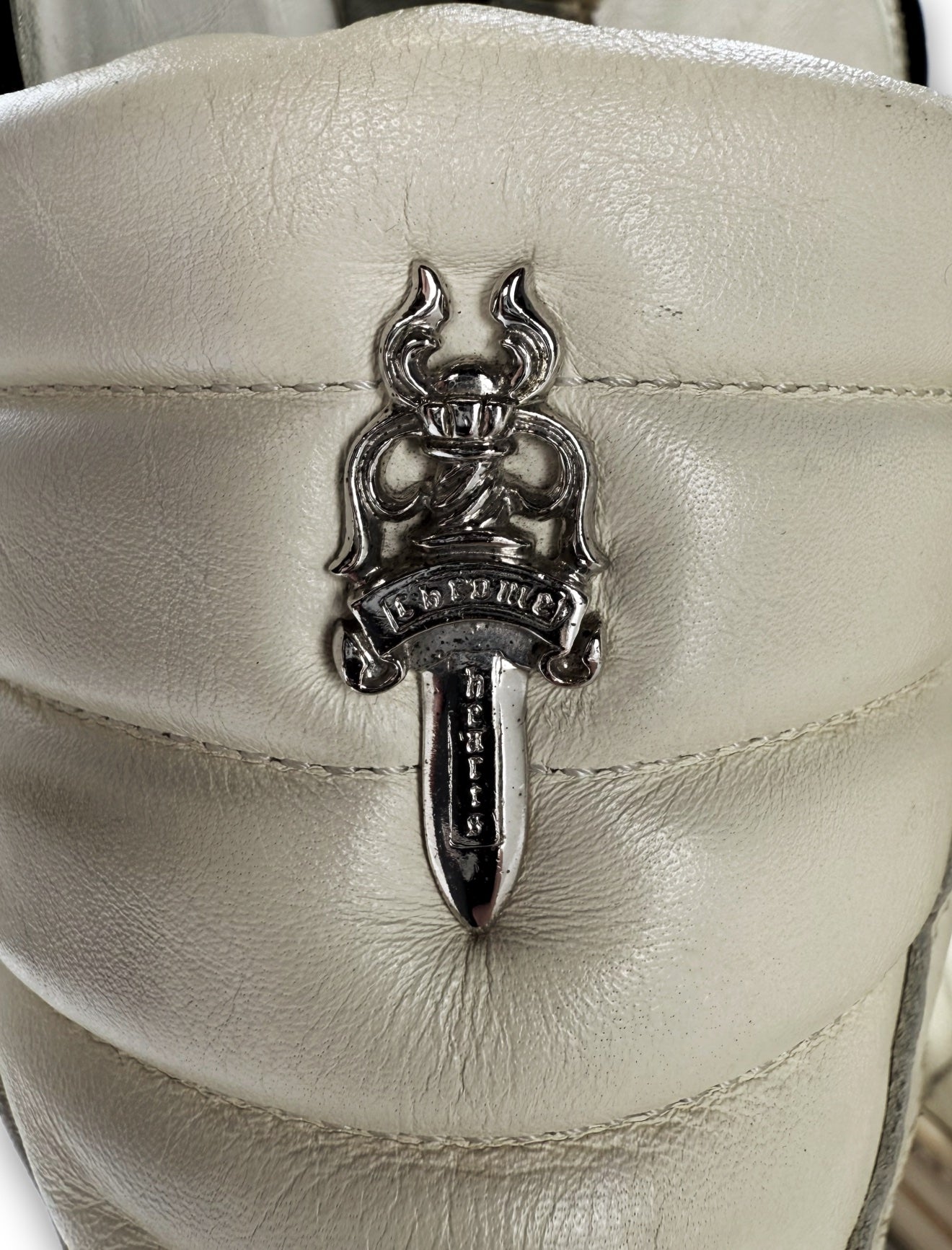Chrome Hearts x Rick Owens Rhodium White Leather Dagger Geobaskets