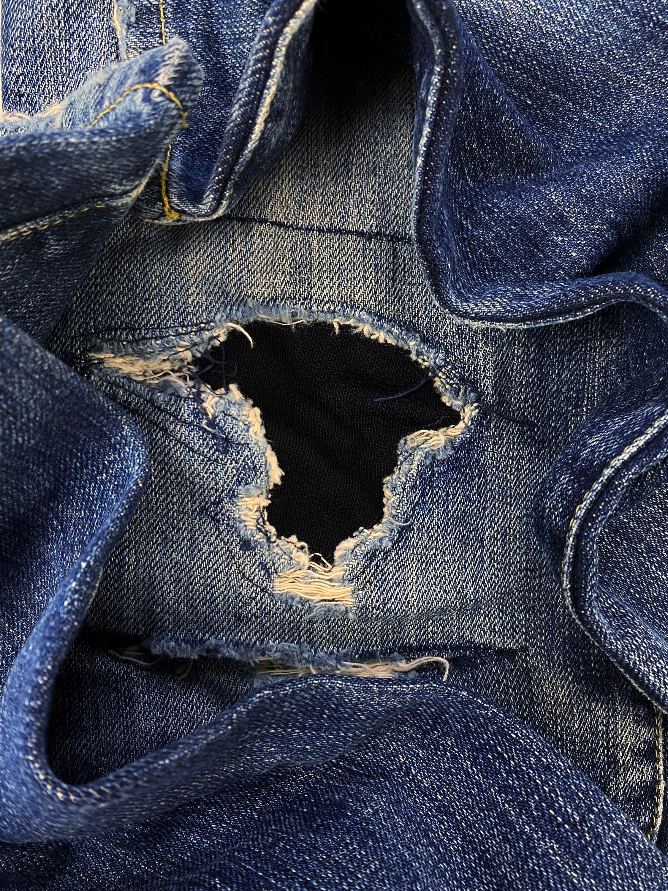 00s Tete Homme Patchwork Distressed Indigo Denim