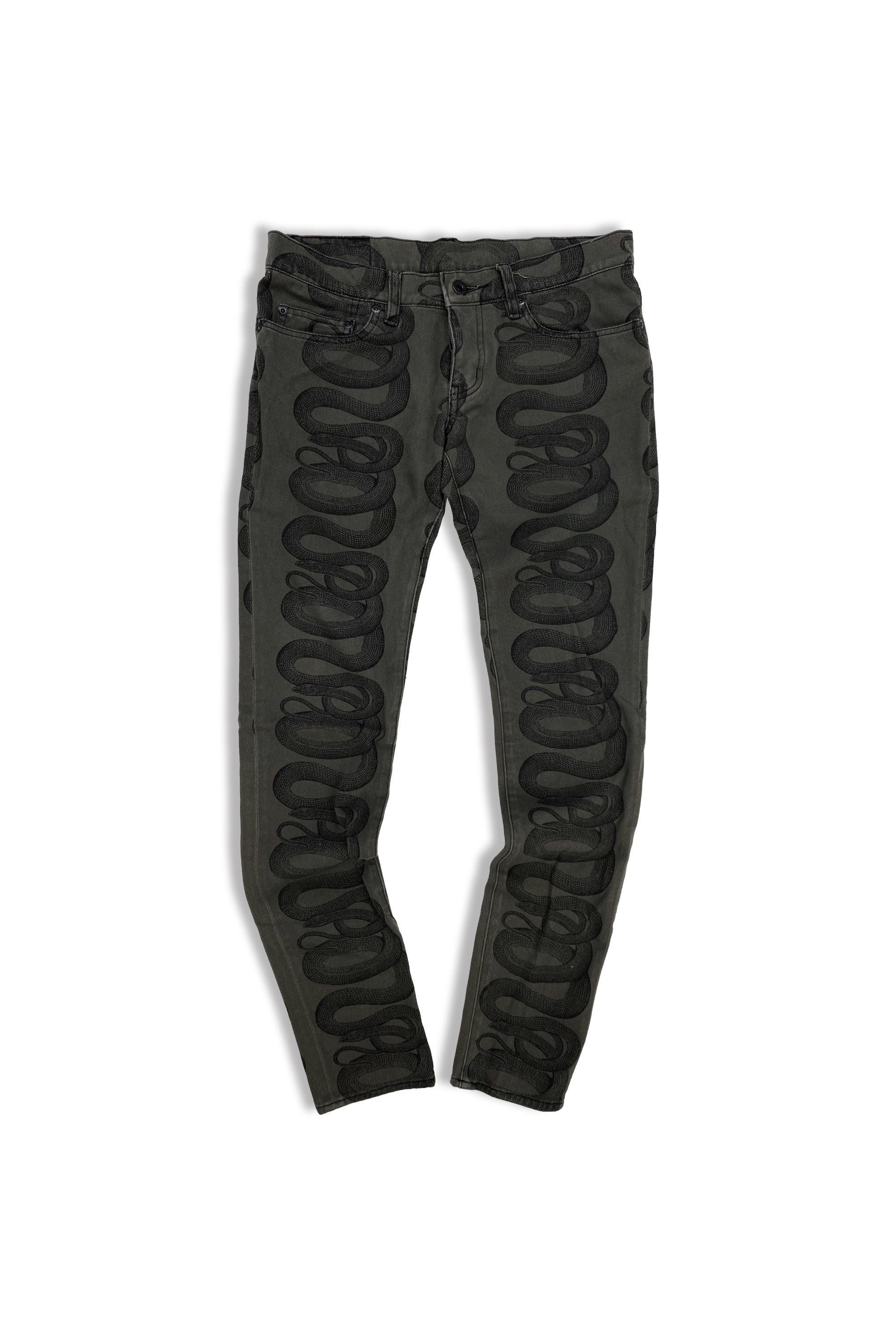 SS98 Hysteric Glamour Spiral Snake Pattern Graphic Denim