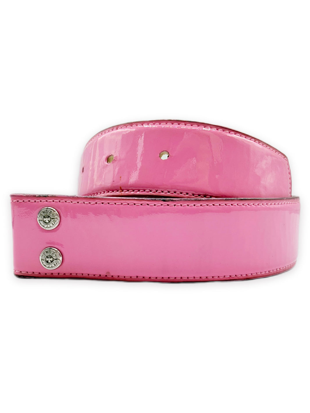 Chrome Hearts Patent Baby Pink / White Leather Rhodium Belt Strap