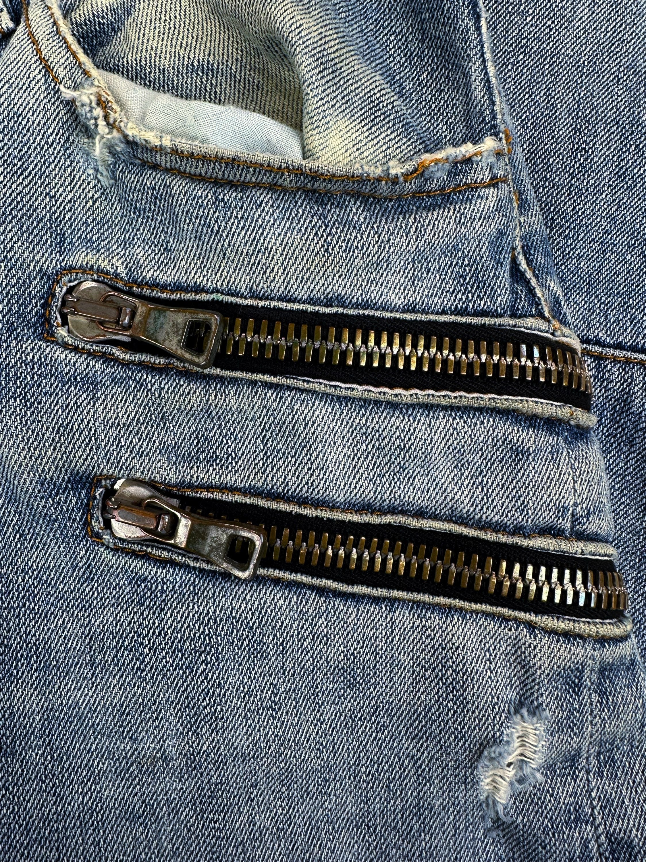 Balmain ‘Gun Holster’ Multi-zip Light Wash Denim
