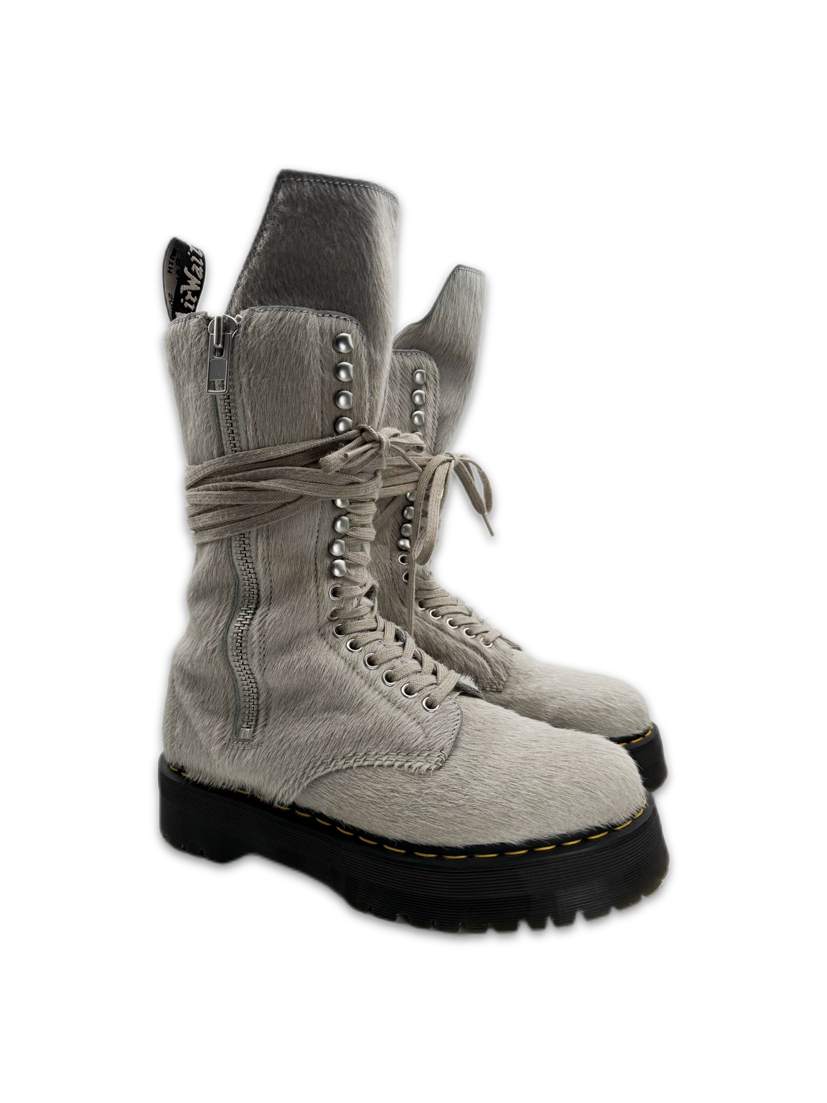 Rick Owens x Dr.Martens ‘Calf Hair’ Hi-top Light Grey Side Zip Boots