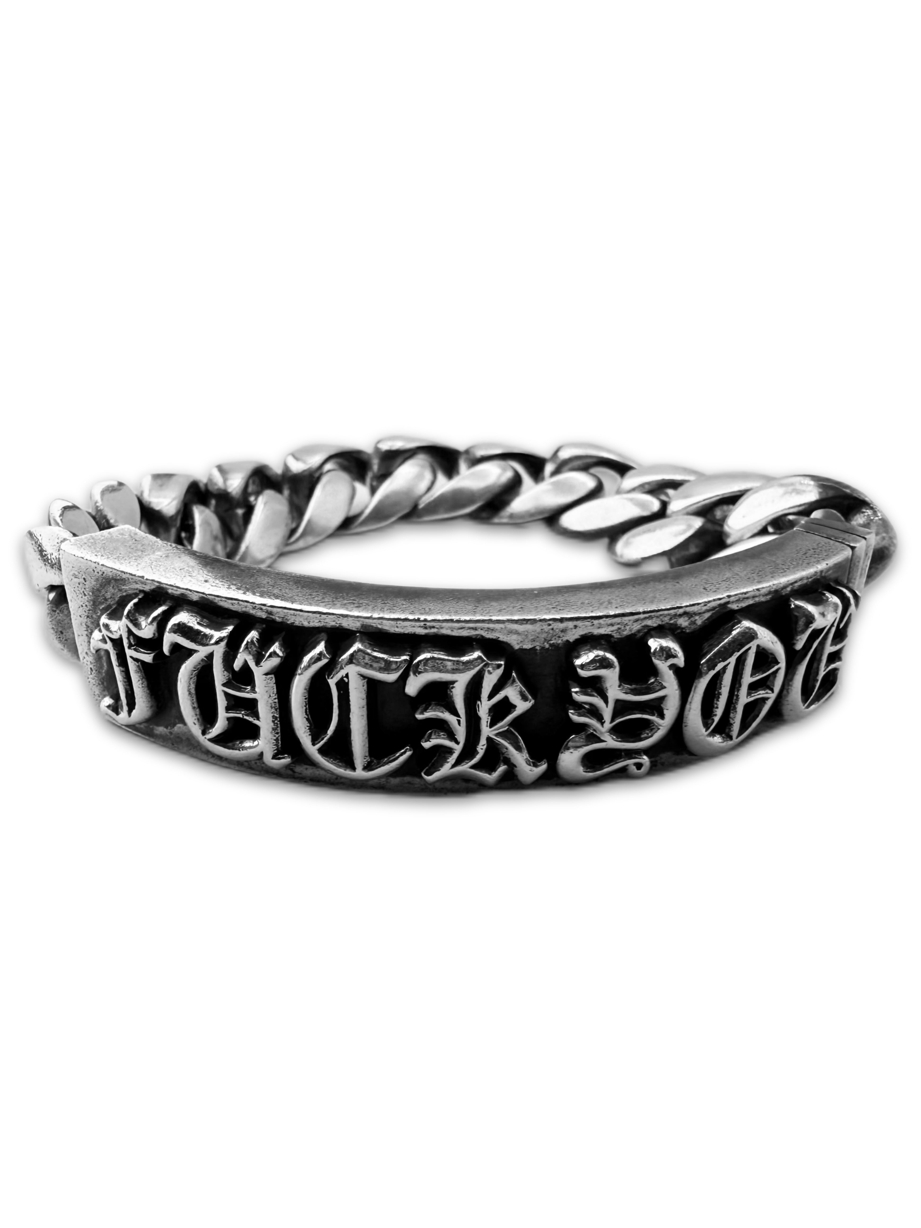 Chrome Hearts ‘Fuck You’ .925 Silver Cuban Link ID Bracelet