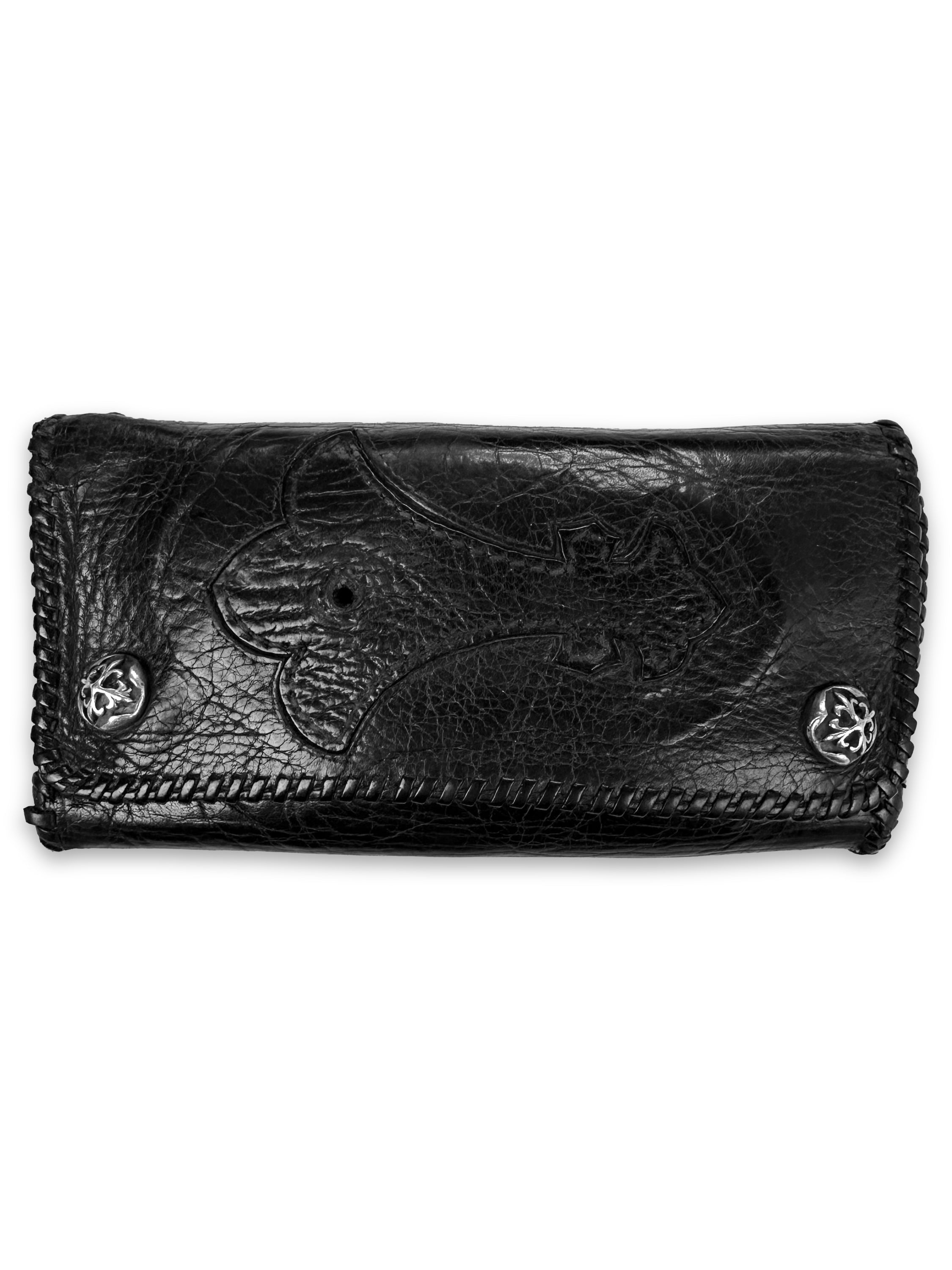 90s A&G Rock ‘n Roll Couture .925 Silver Leather Trifold Wallet