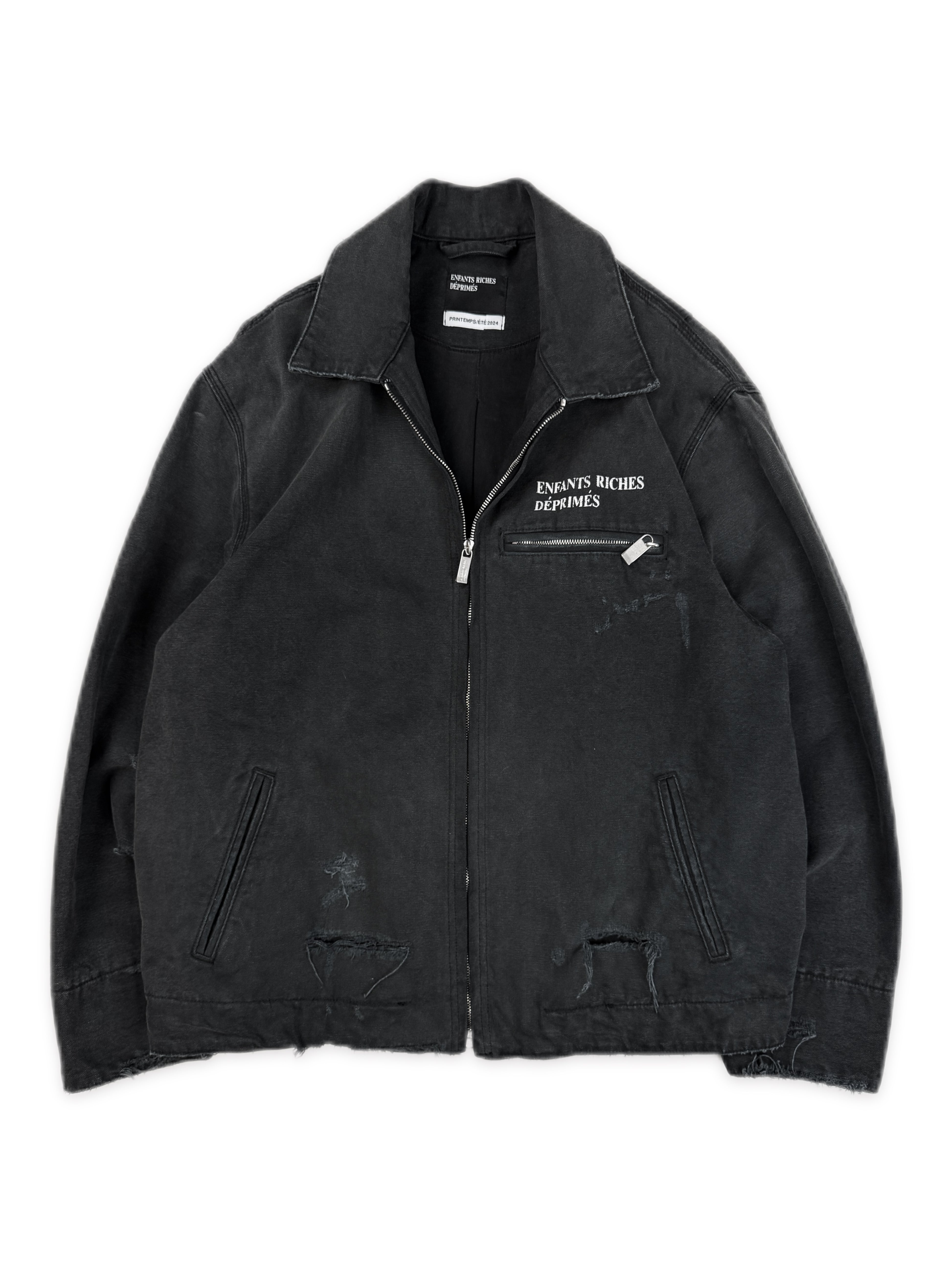 AW24 Enfants Riches Deprimes Chest Logo Charcoal Work Trucker Jacket