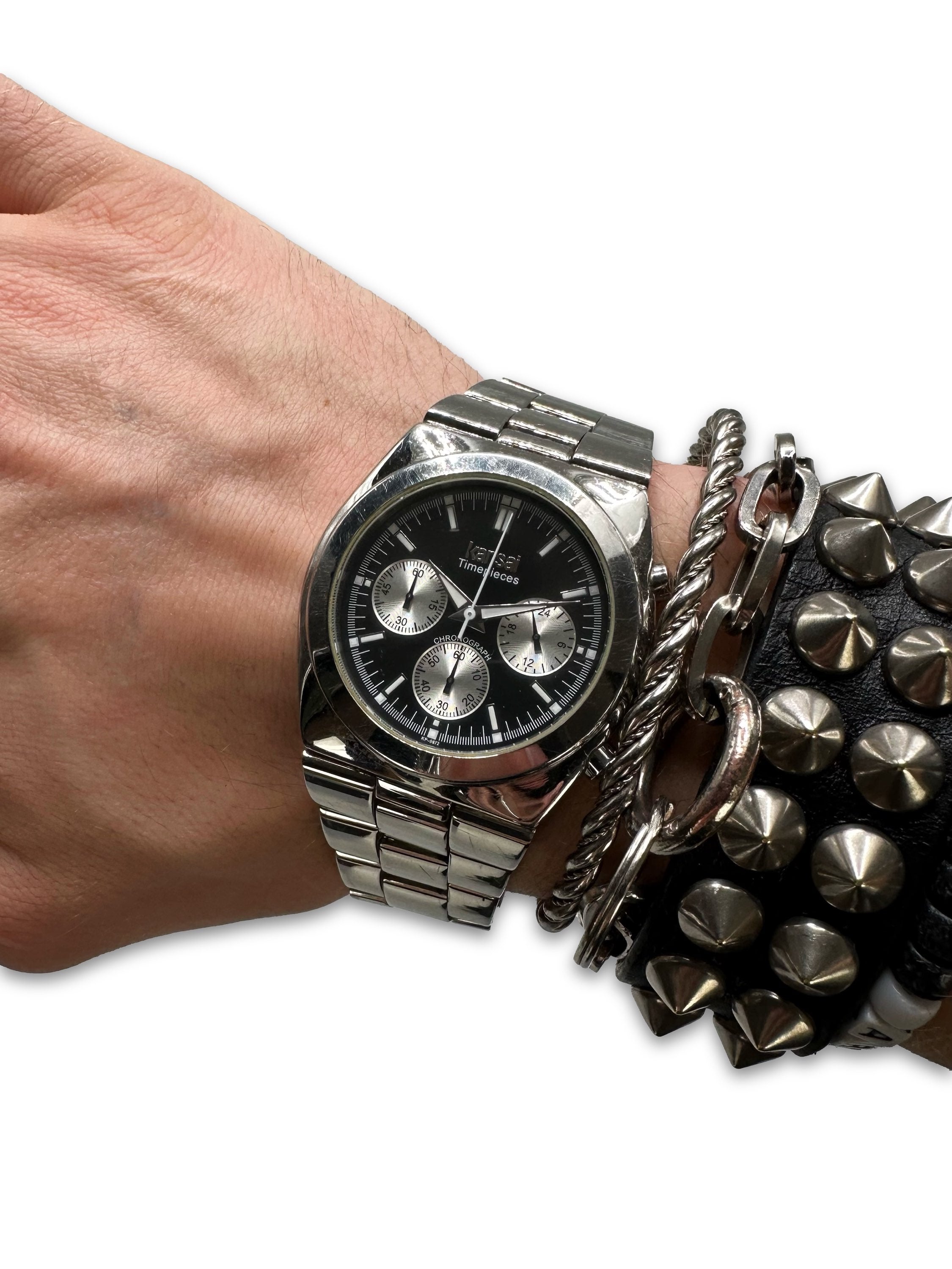 90s Kansai Yamamoto Silver Triple Chronograph Wrist Watch