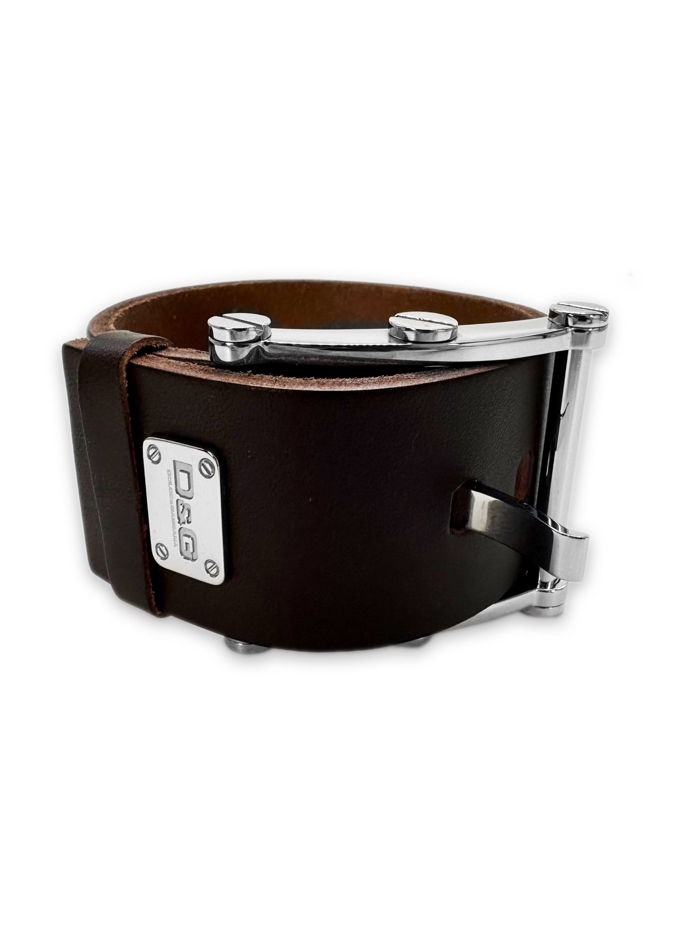 00s Dolce & Gabbana Brown Leather Buckle Belt Bracelet