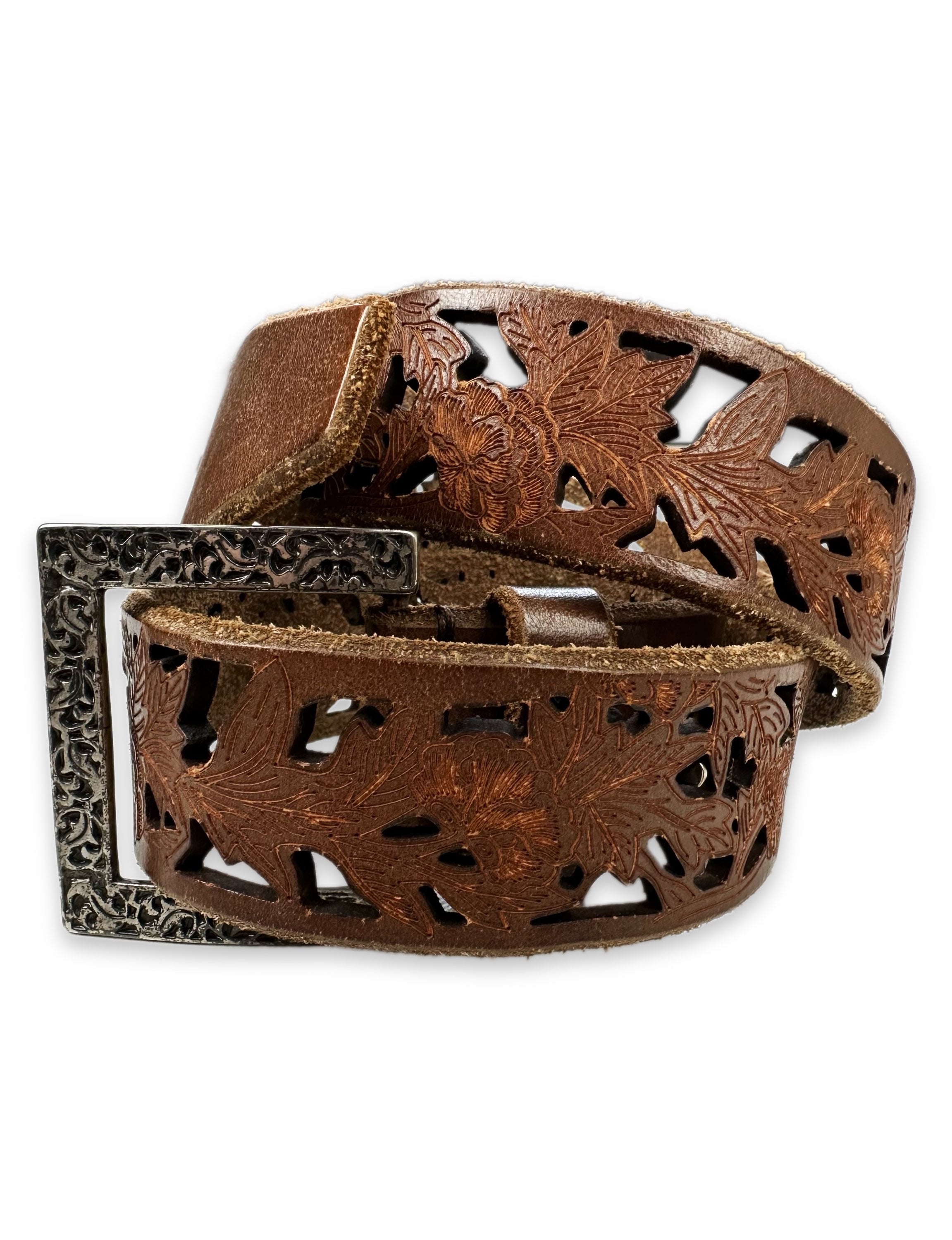 Tornado Mart Square Buckle Perforated Brown Leather Belt