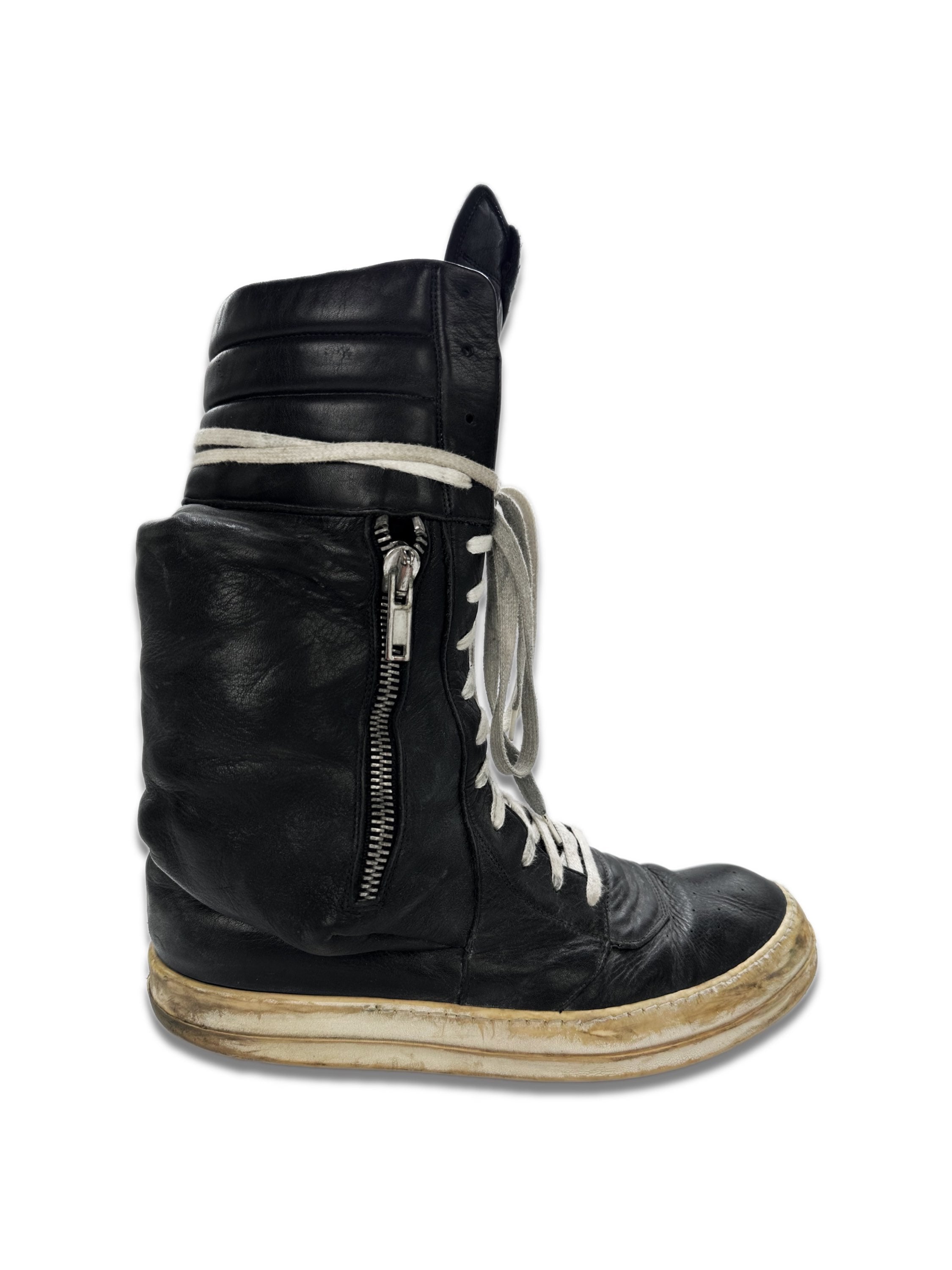 2010s Rick Owens Black Leather ‘Cargobasket’ Hi-top Sneakers
