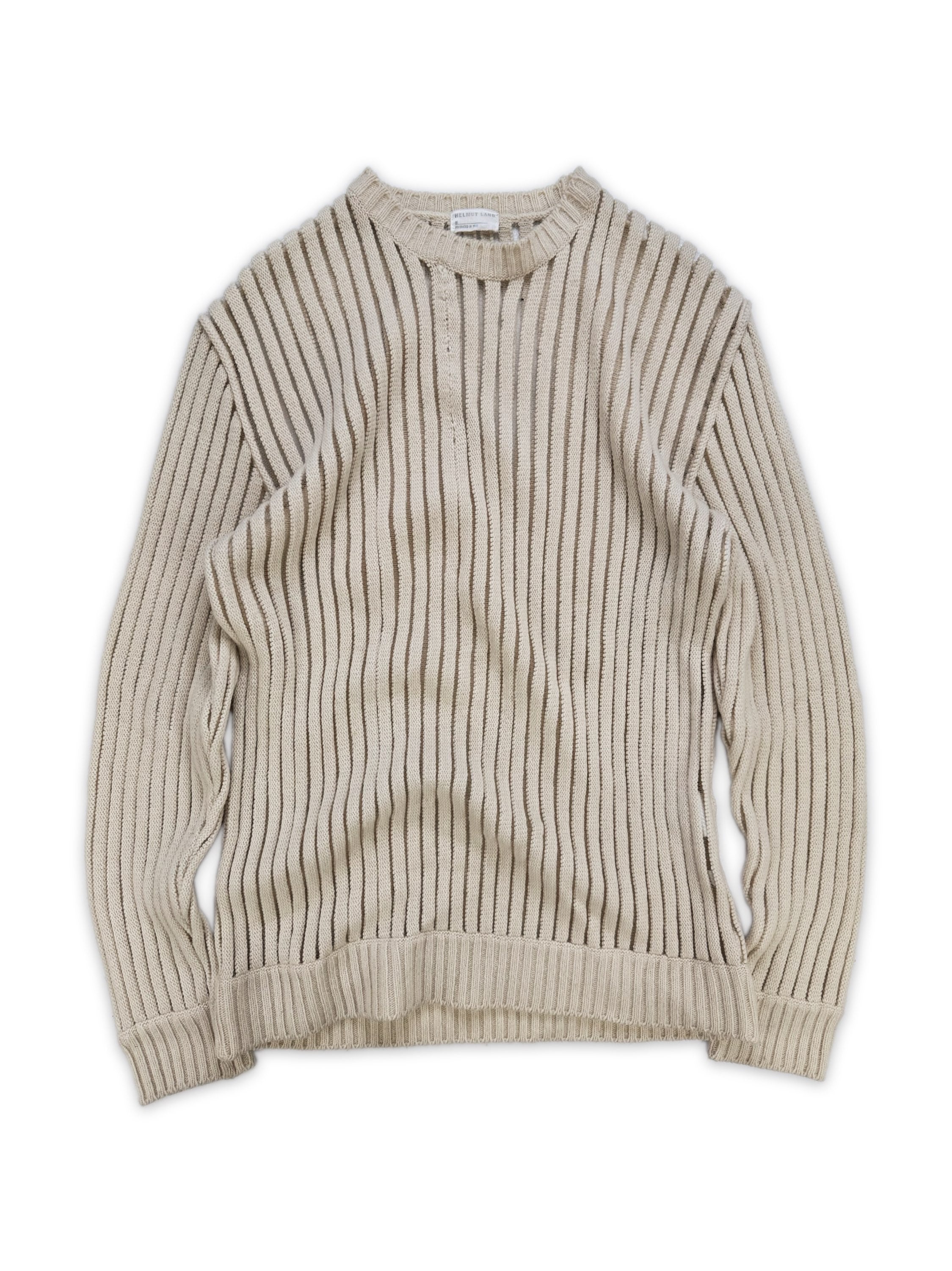 AW98 Helmut Lang Mesh Ribbed Beige Knitted Sweater