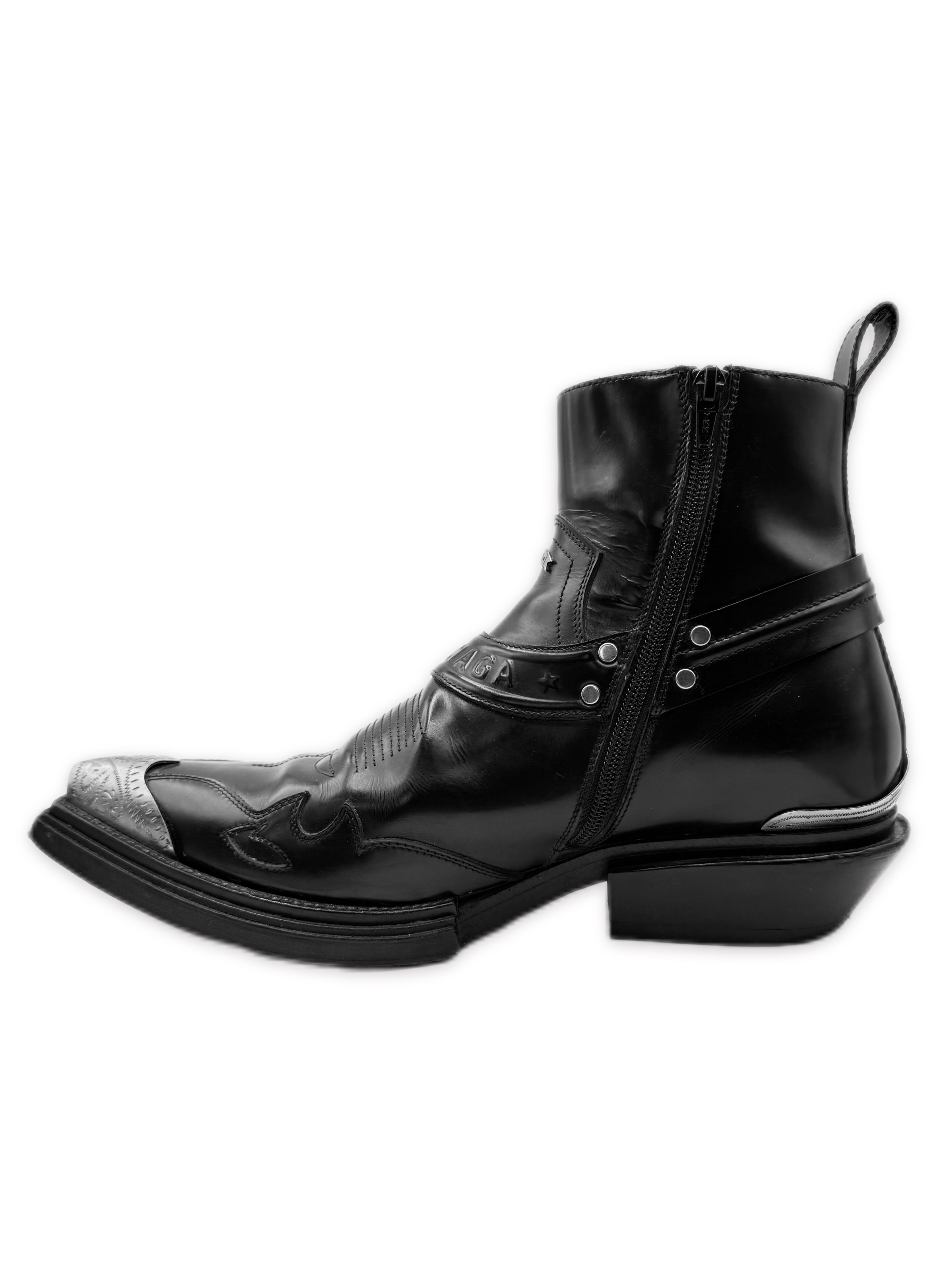 SS19 Balenciaga ‘Santiag’ Metal Toe Harness Western Leather Boots