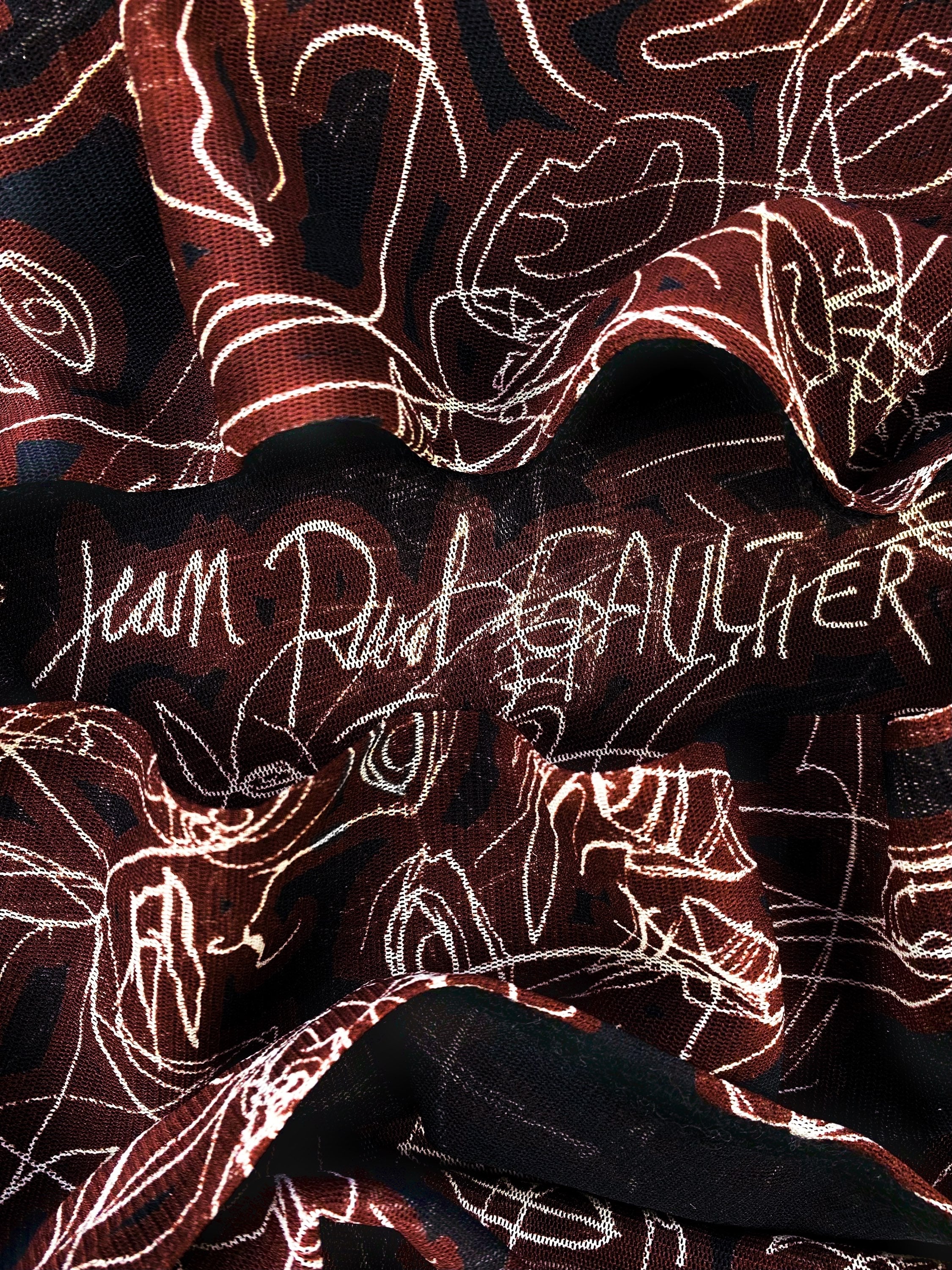 90s Jean Paul Gaultier ‘Faces’ Single Line Mesh Longsleeve Shirt