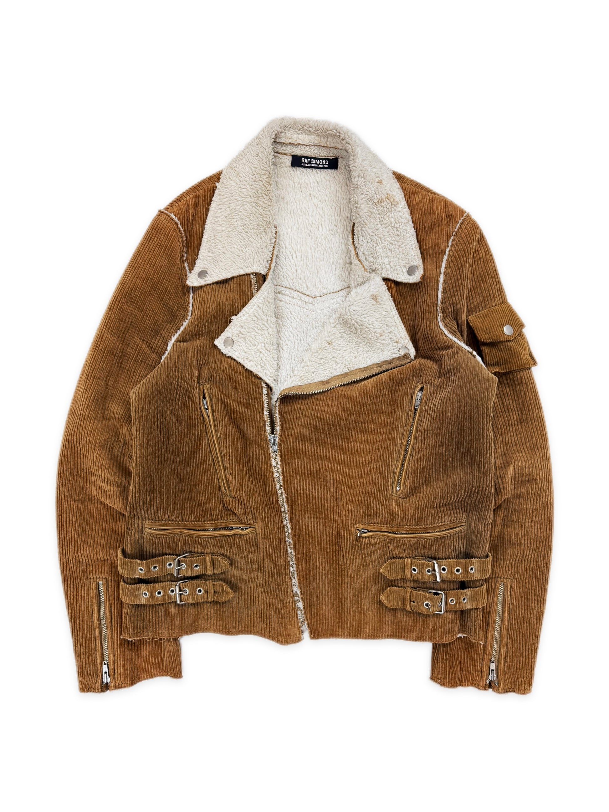 AW03 Raf Simons ‘Closer’ Shearling Lined Beige Perfecto Biker Jacket