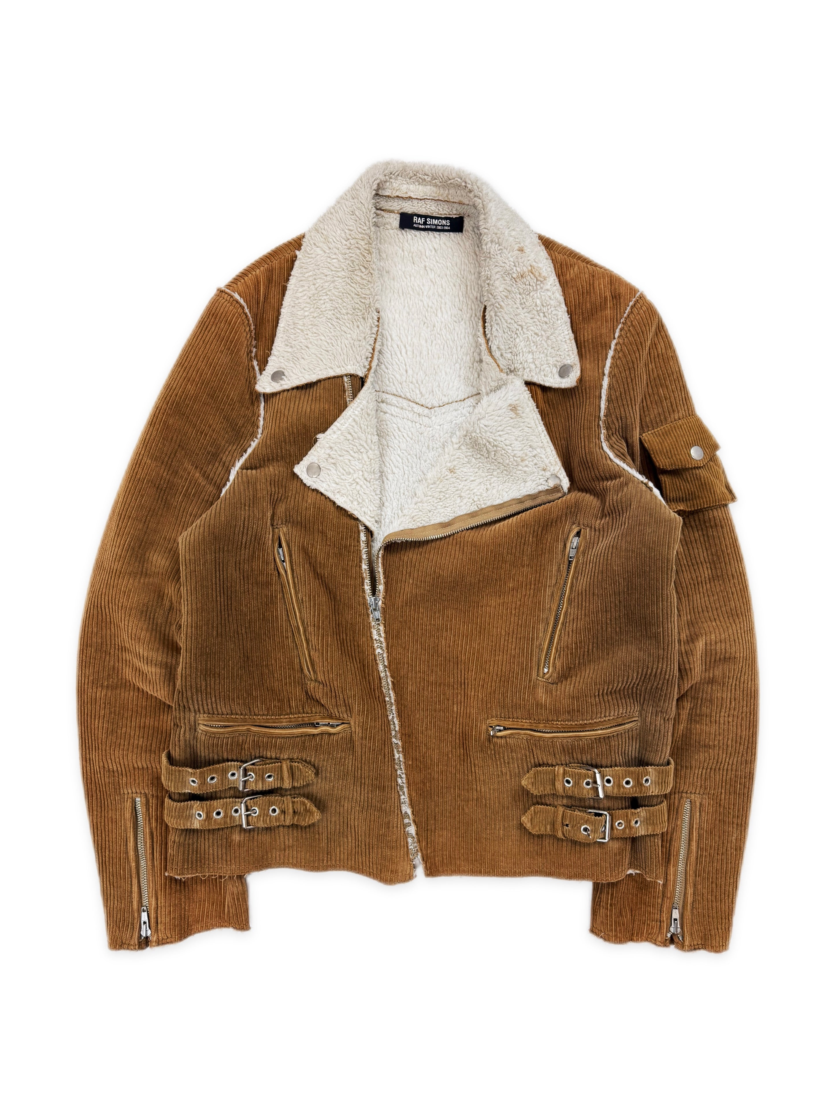 AW03 Raf Simons ‘Closer’ Shearling Lined Beige Perfecto Biker Jacket