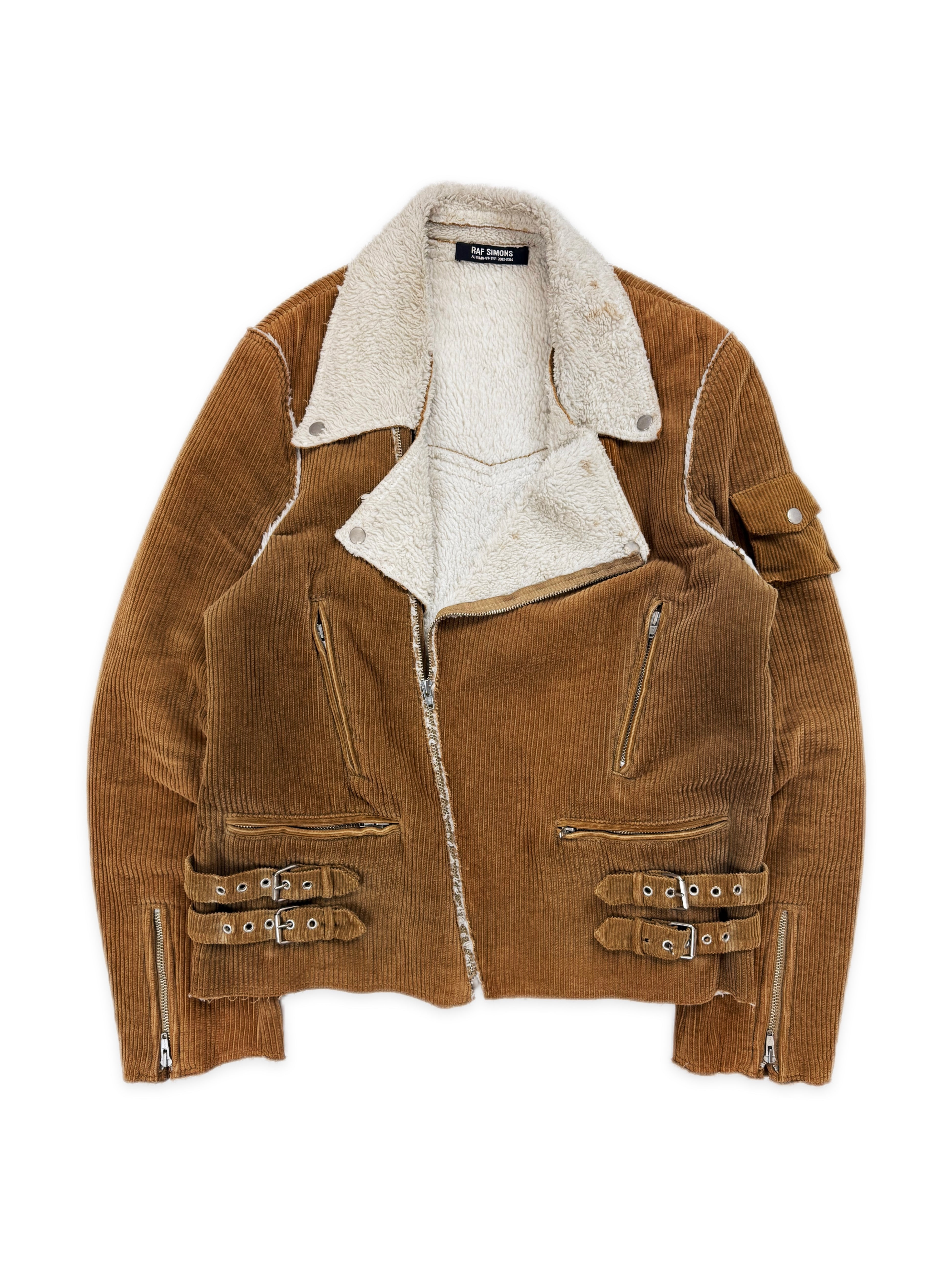 AW03 Raf Simons ‘Closer’ Shearling Lined Beige Perfecto Biker Jacket