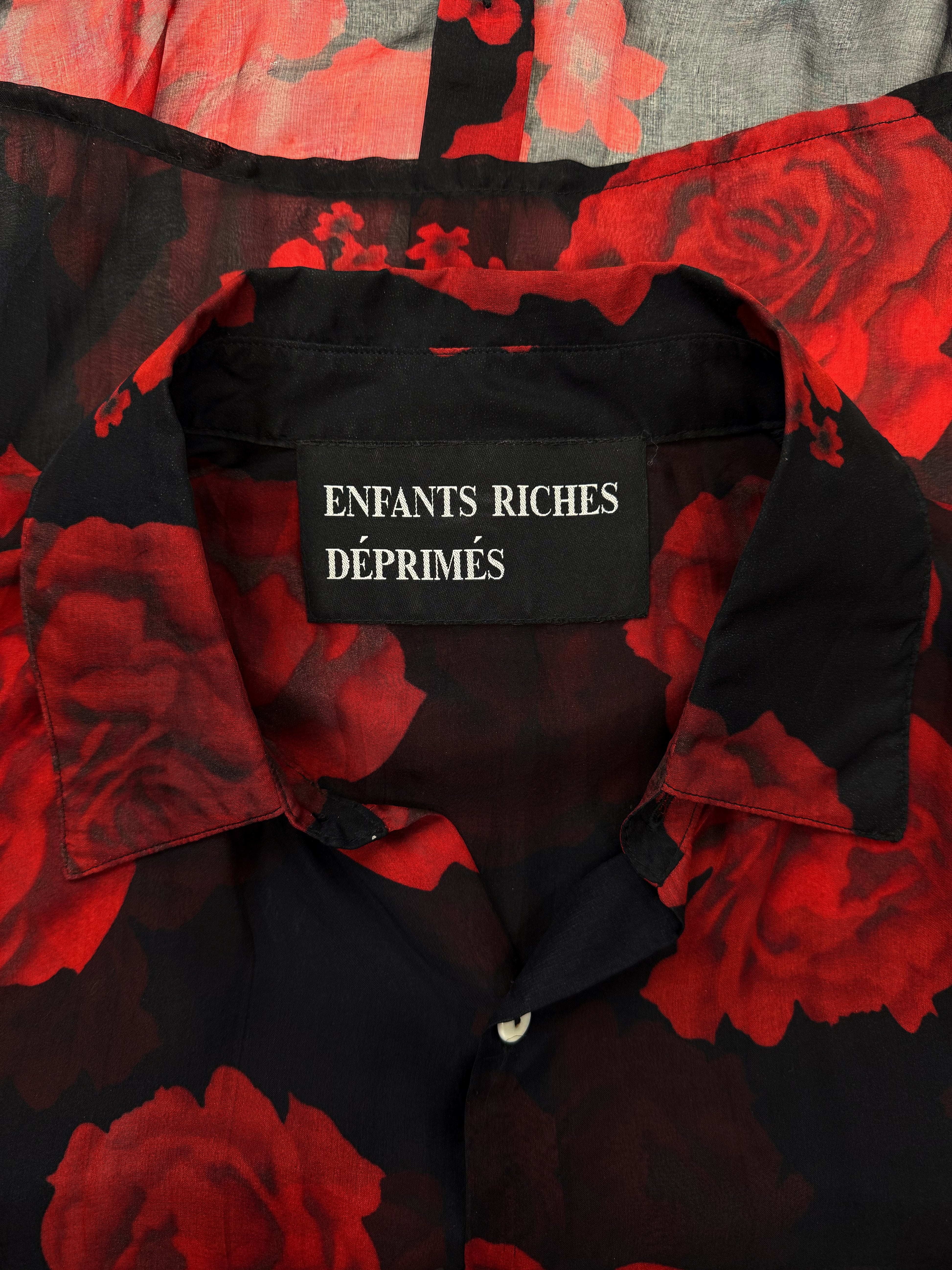 Enfants Riches Deprimes Silk ‘Roses’ Sheer Long Sleeve Button Up