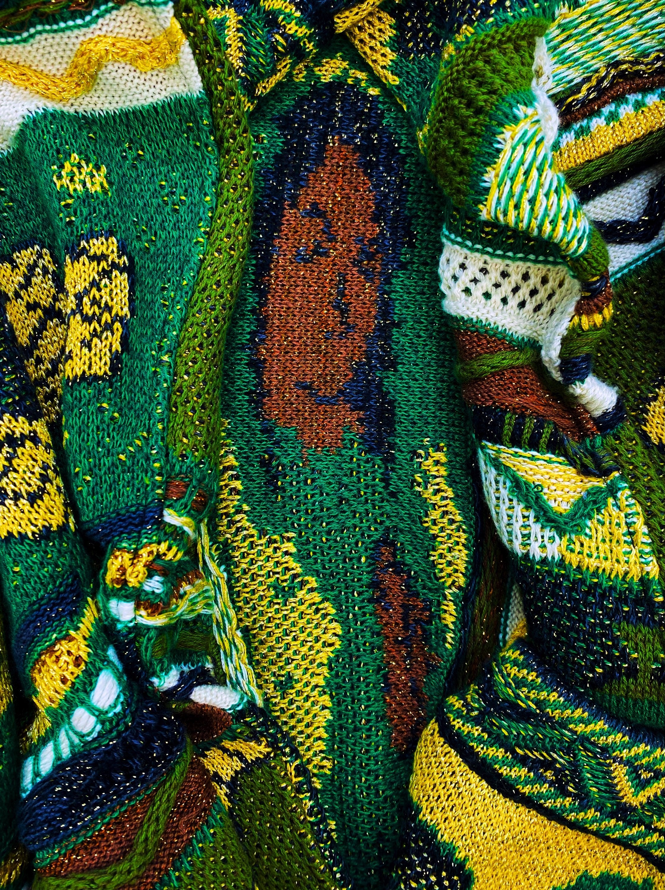 FW22 Kapital ‘Virgin Maria’ Rasta Ainu Gaudy 7G Knitted Sweater