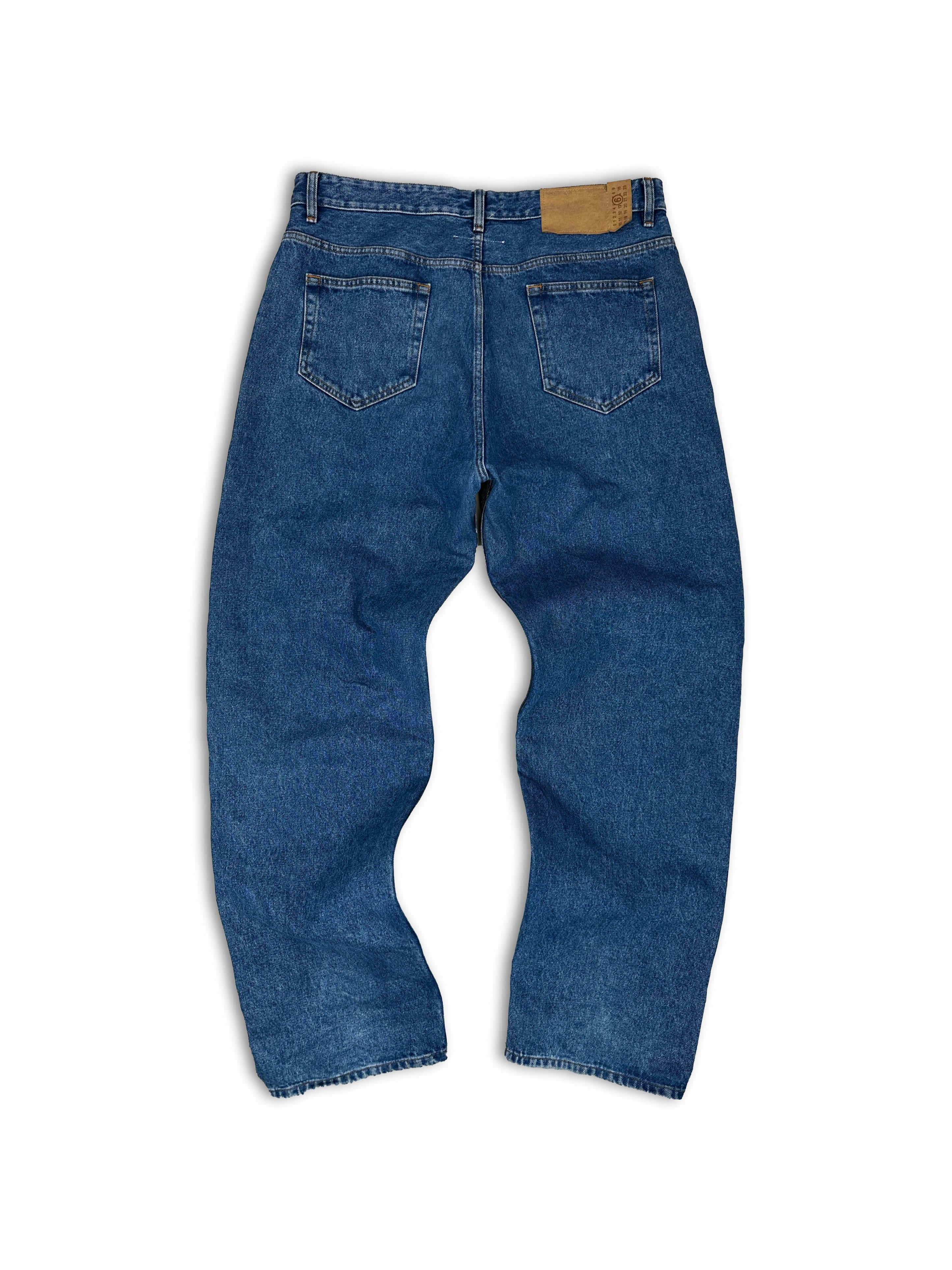 Maison Margiela MM6 Paint Crack Dark Wash Wide Cut Denim