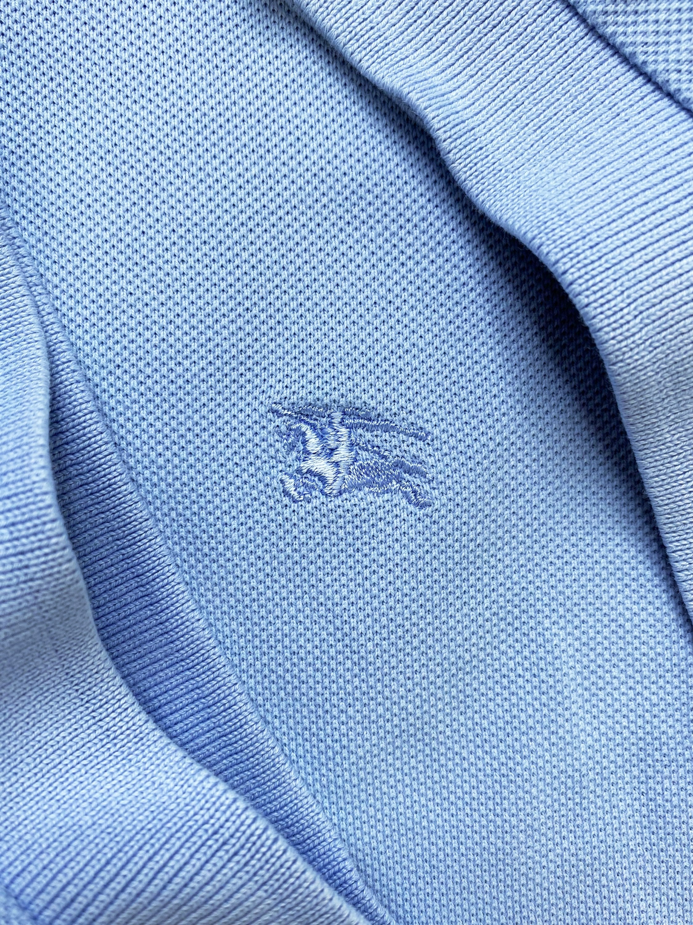 Burberry Nova Check Embroidered Logo Baby Blue Collared Polo