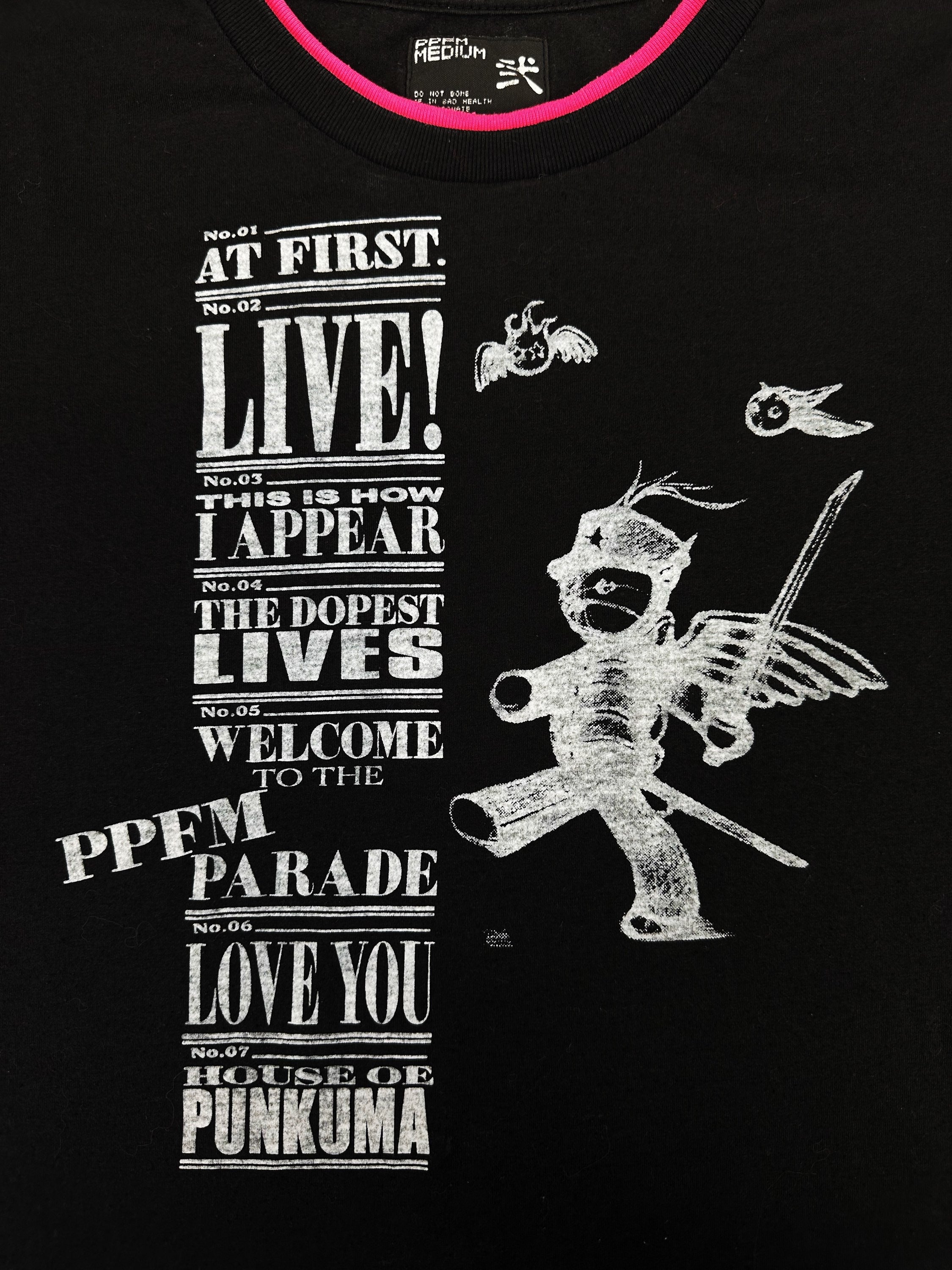 00s PPFM ‘At First, Live!’ Neon Pink Black Graphic T-Shirt