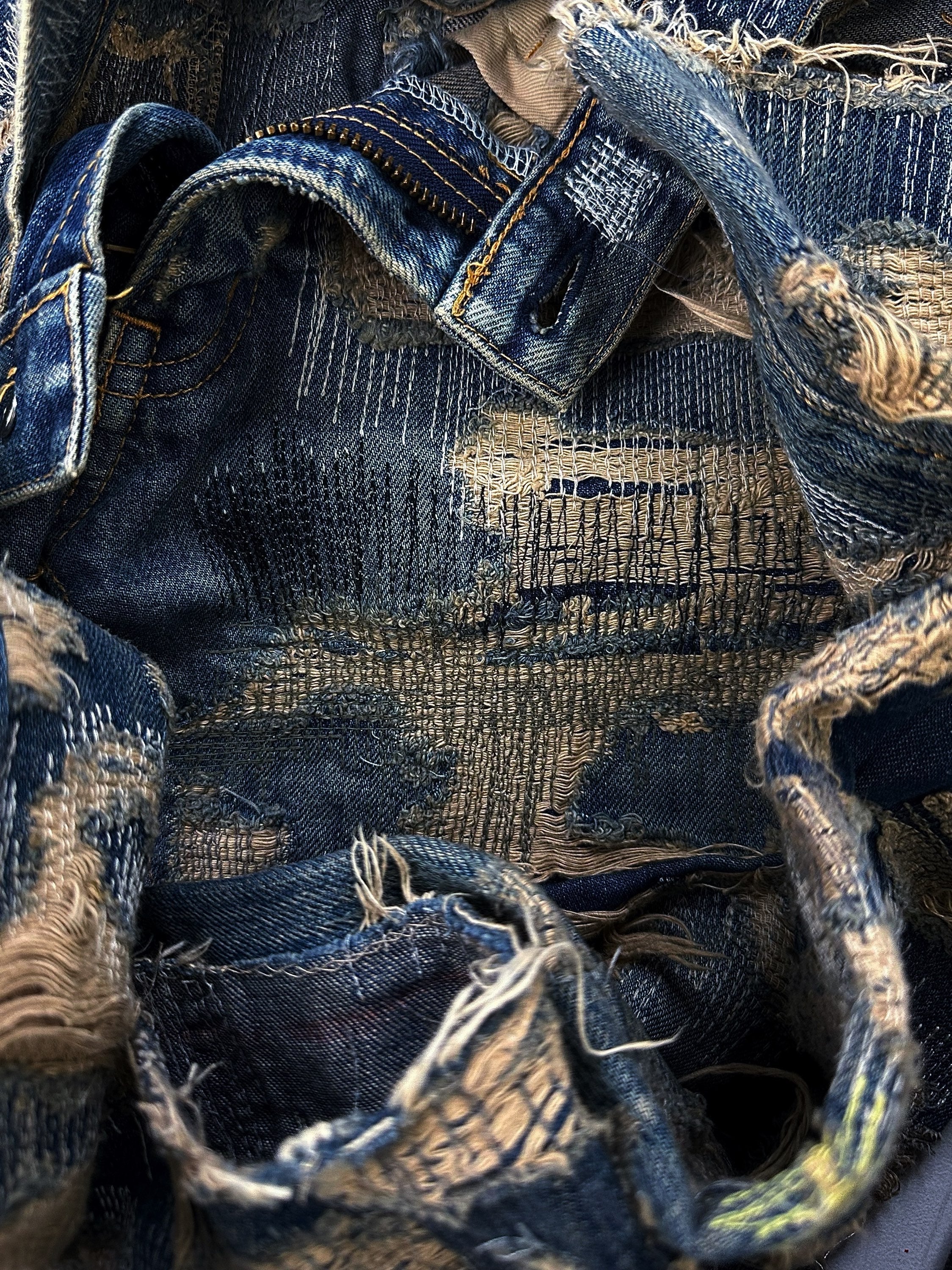 AW05 UNDERCOVER 85 REWORKED 'ARTS & CRAFTS' DISTRESSED BLUE DENIM