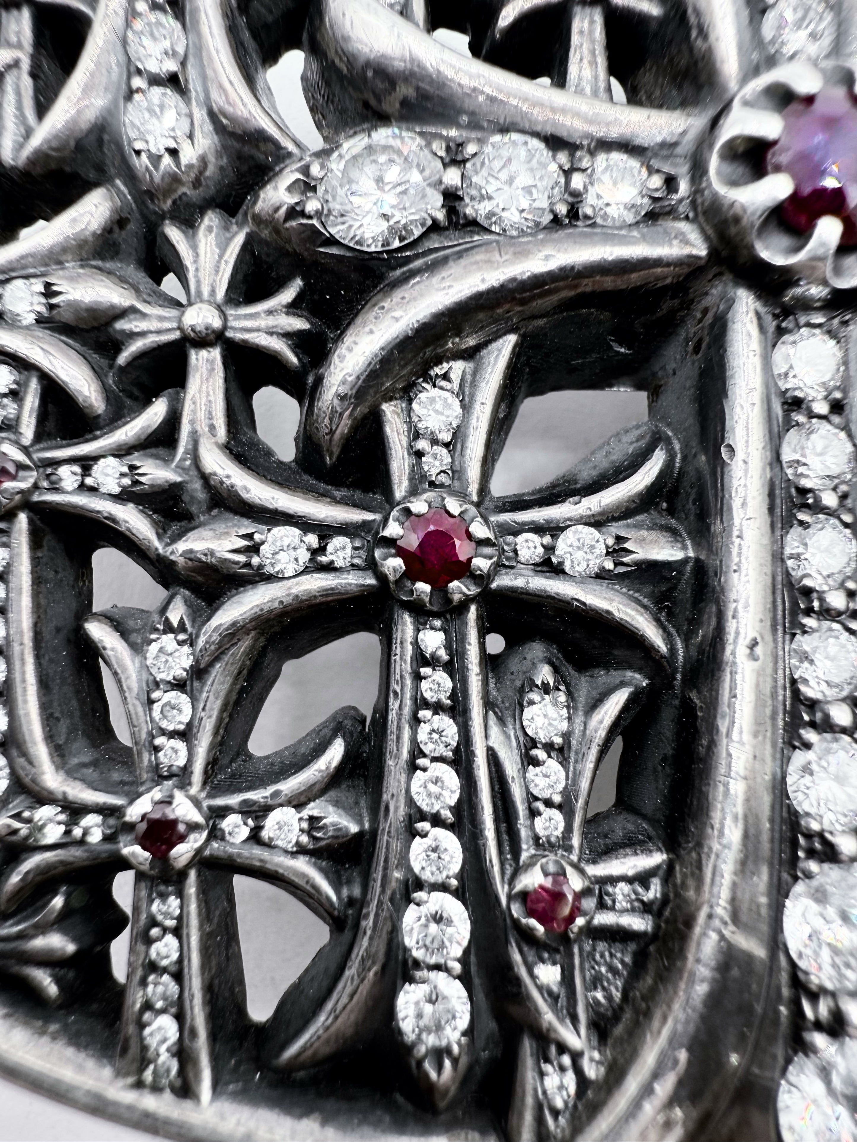Chrome Hearts Iced Out Diamond & Ruby Pavé Cemetery Flooded Belt Buckle