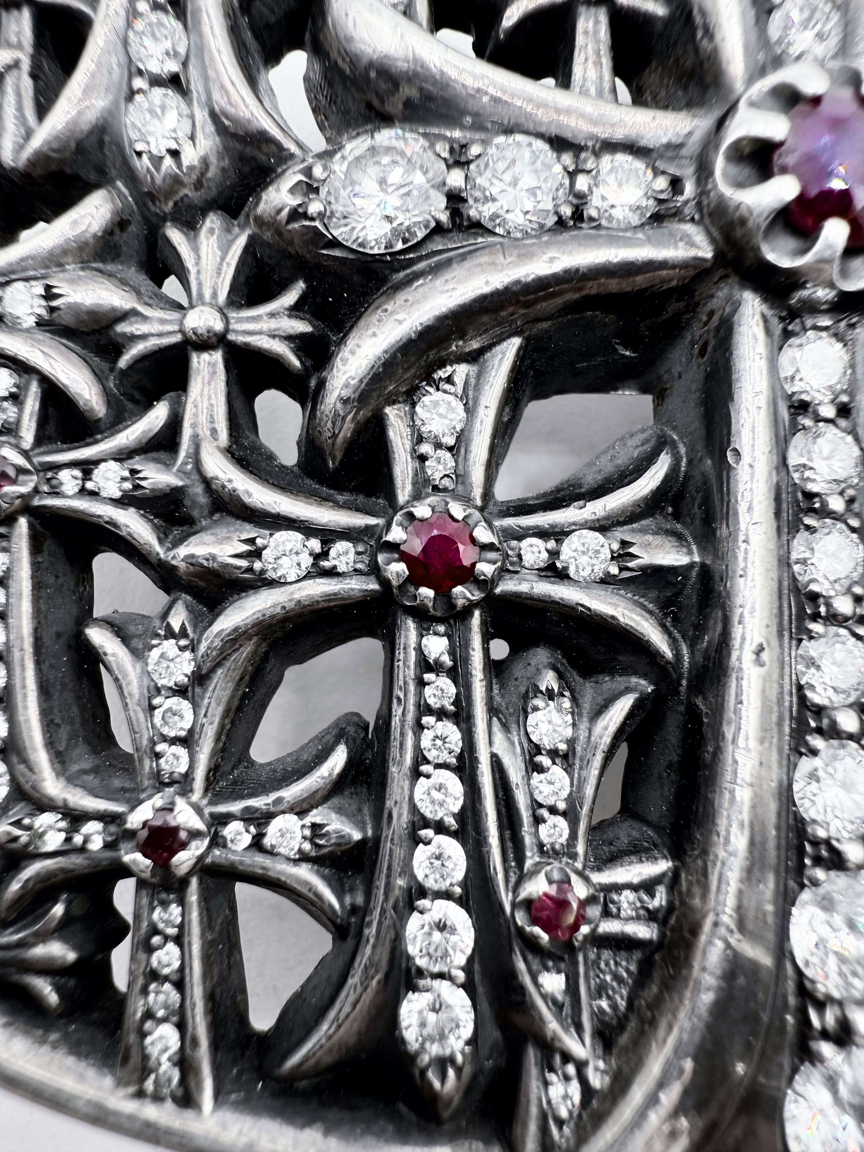 Chrome Hearts Iced Out Diamond &amp; Ruby Pavé Cemetery Flooded Belt Buckle