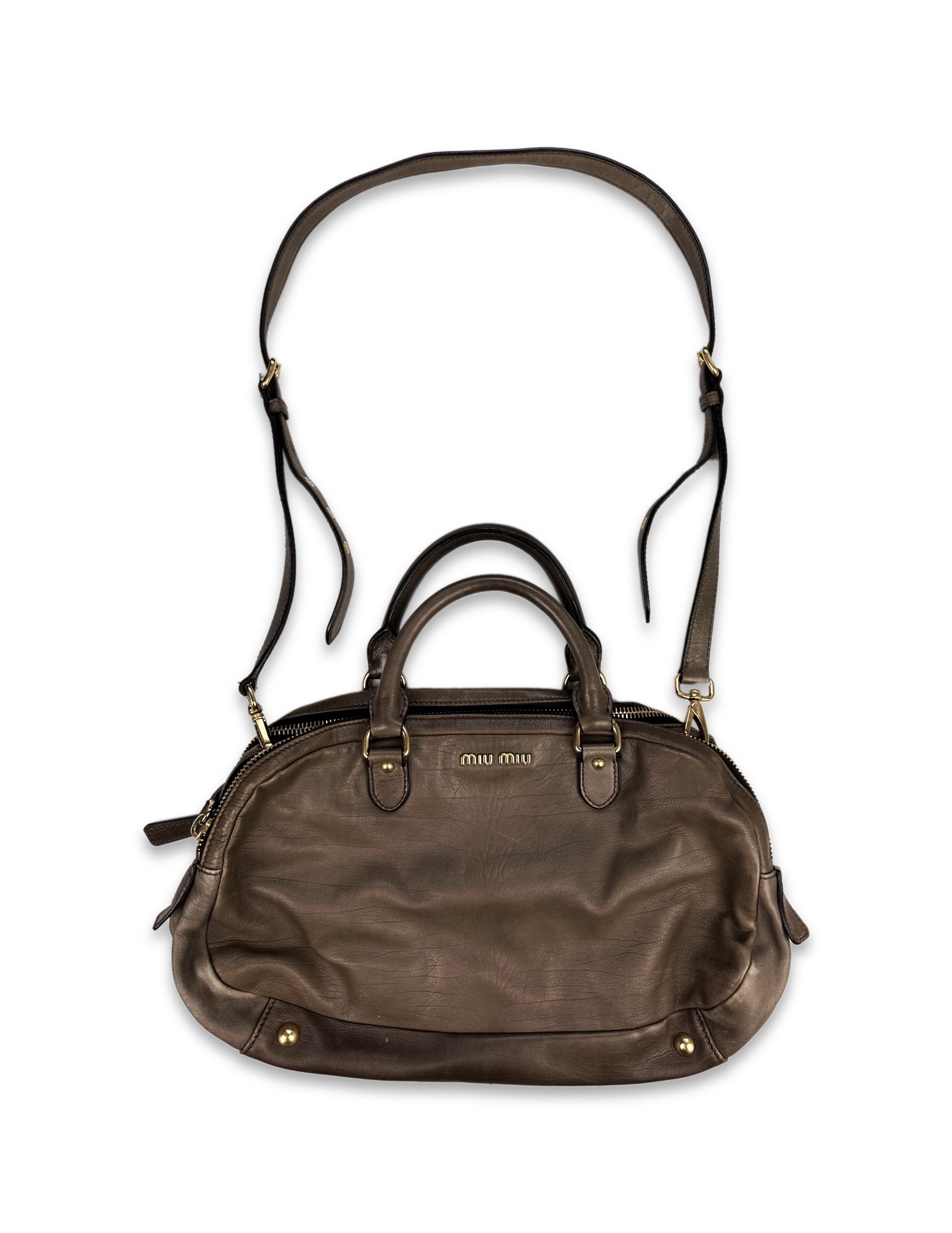 Miu Miu Brown Leather Multi-zip Handbag