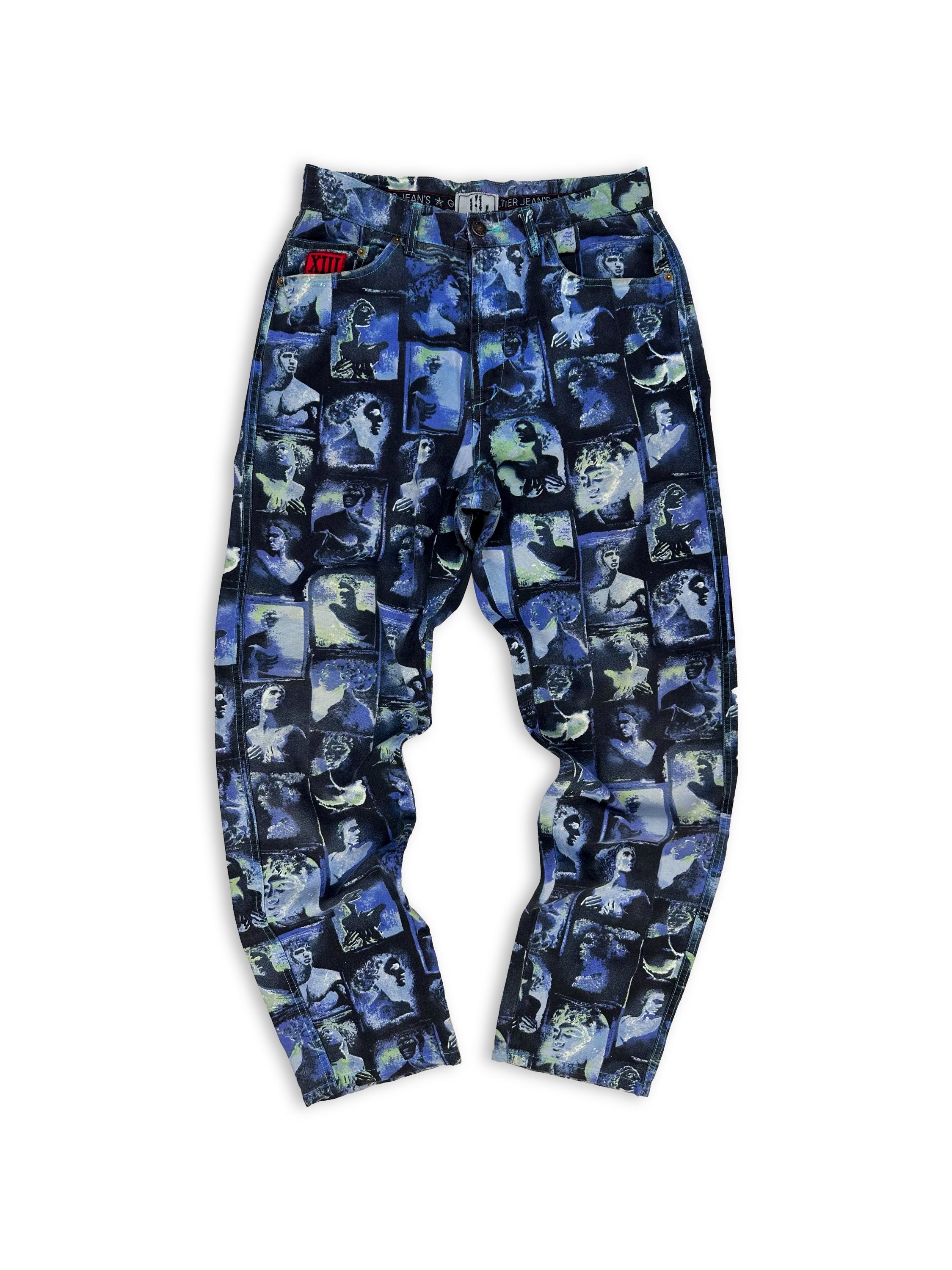 SS93 Jean Paul Gaultier ‘Faces’ Graphic Two Tone Denim