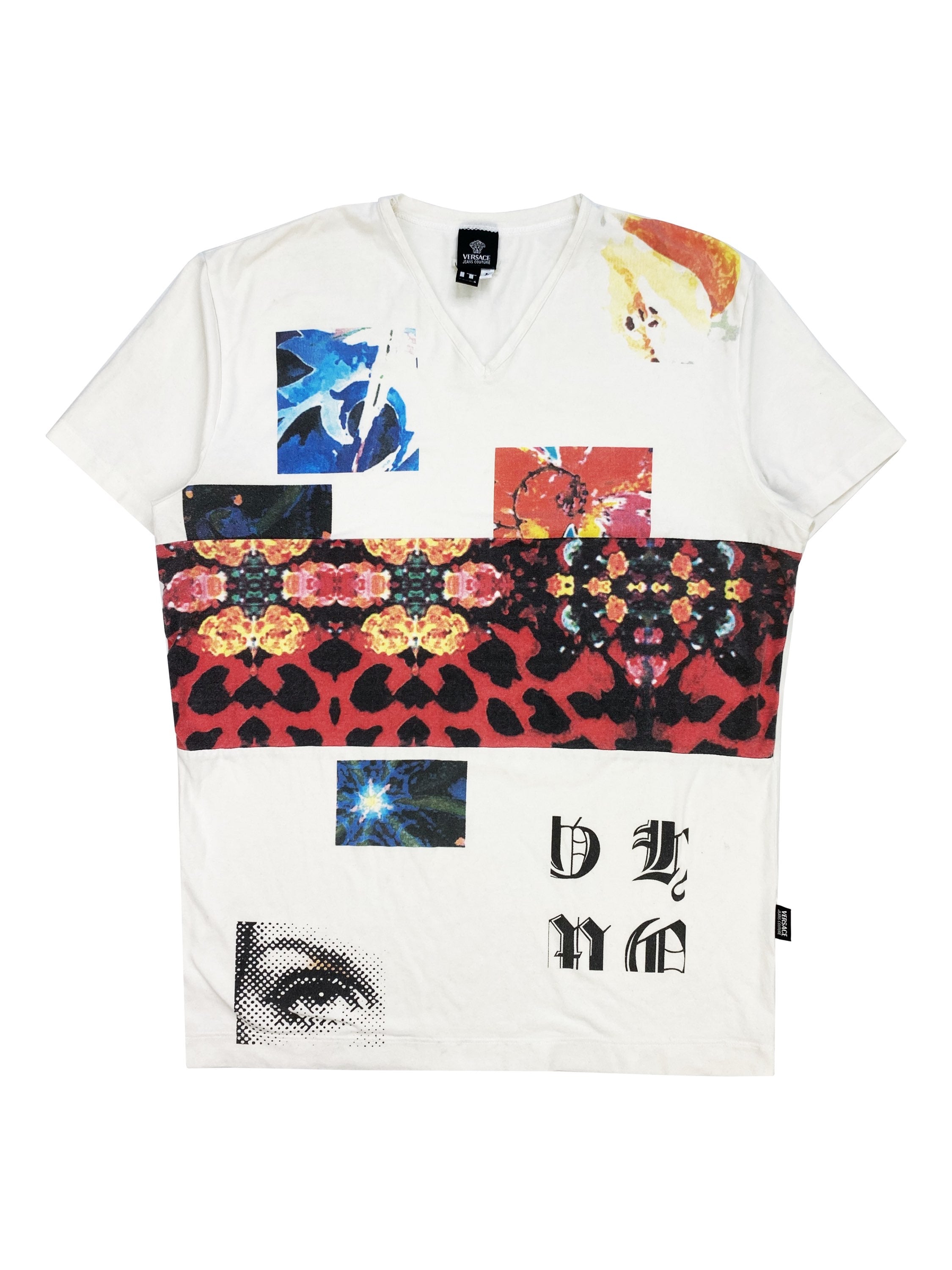 00s Versace Multi Colour Abstract Eye Graphic T-Shirt