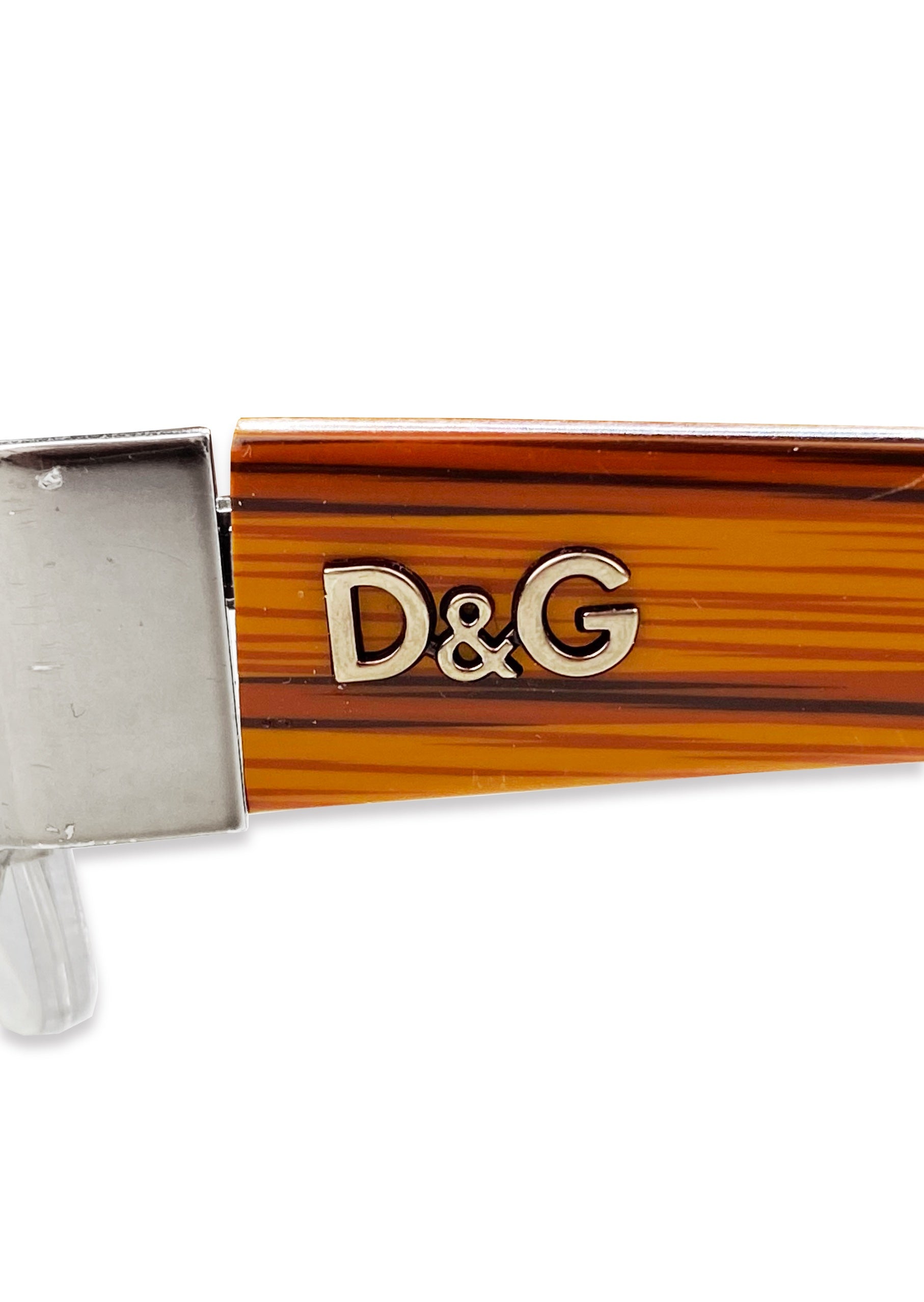 Dolce &amp; Gabbana Metallic Wooden Frame ‘D&amp;G’ Logo Glasses