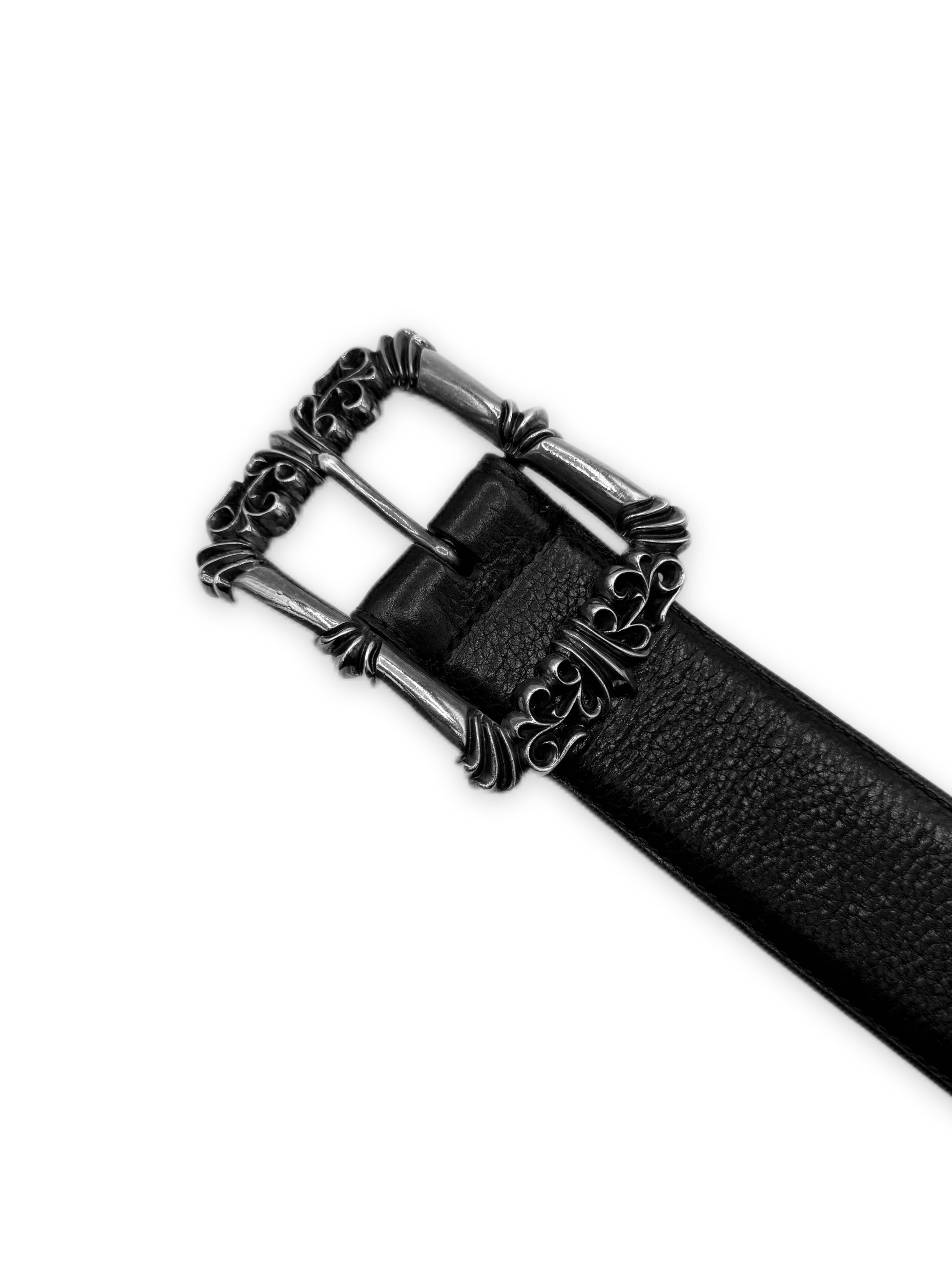 Chrome Hearts Filigree Buckle .925 Silver Black Leather Belt