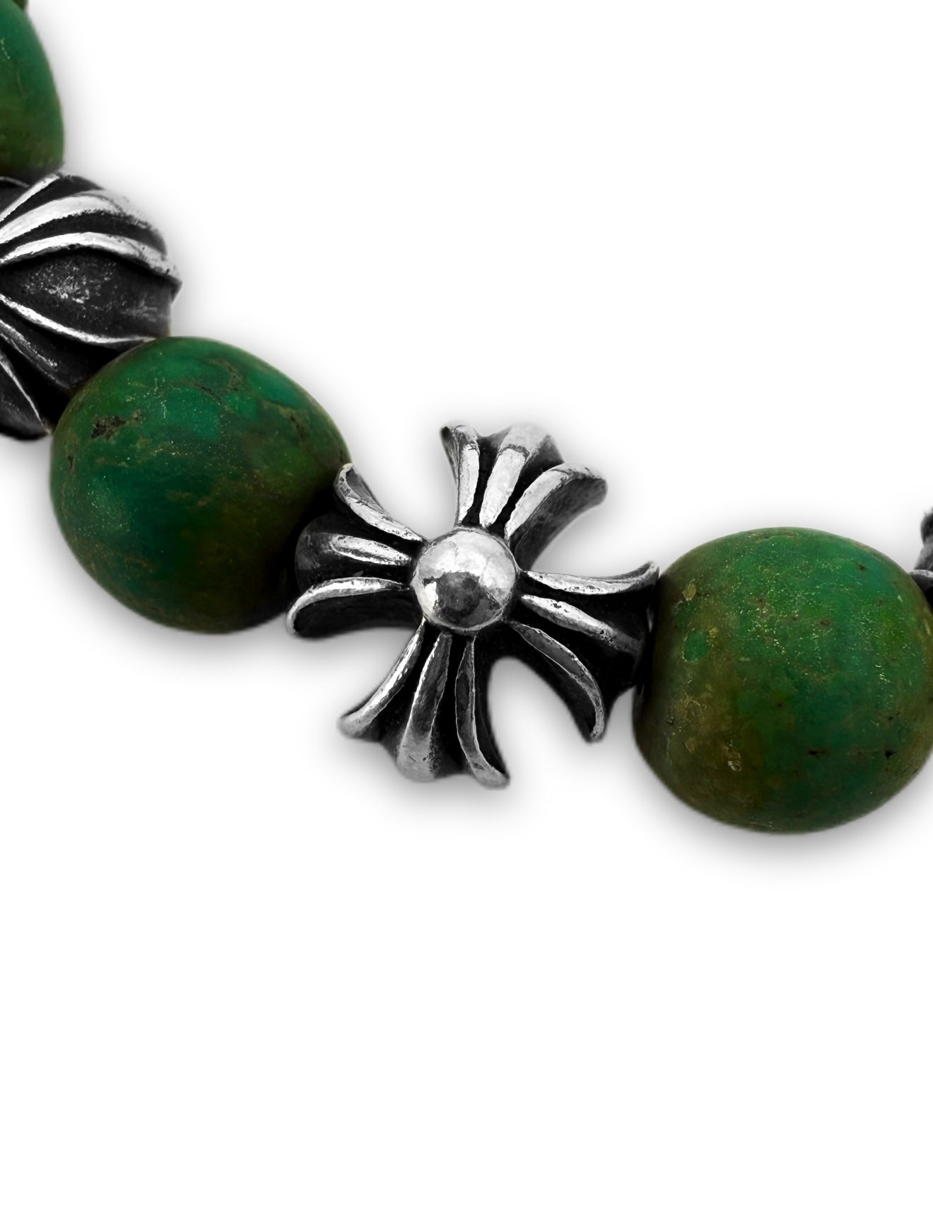 Chrome Hearts Jade Green ‘Plus’ .925 Silver Bead Bracelet
