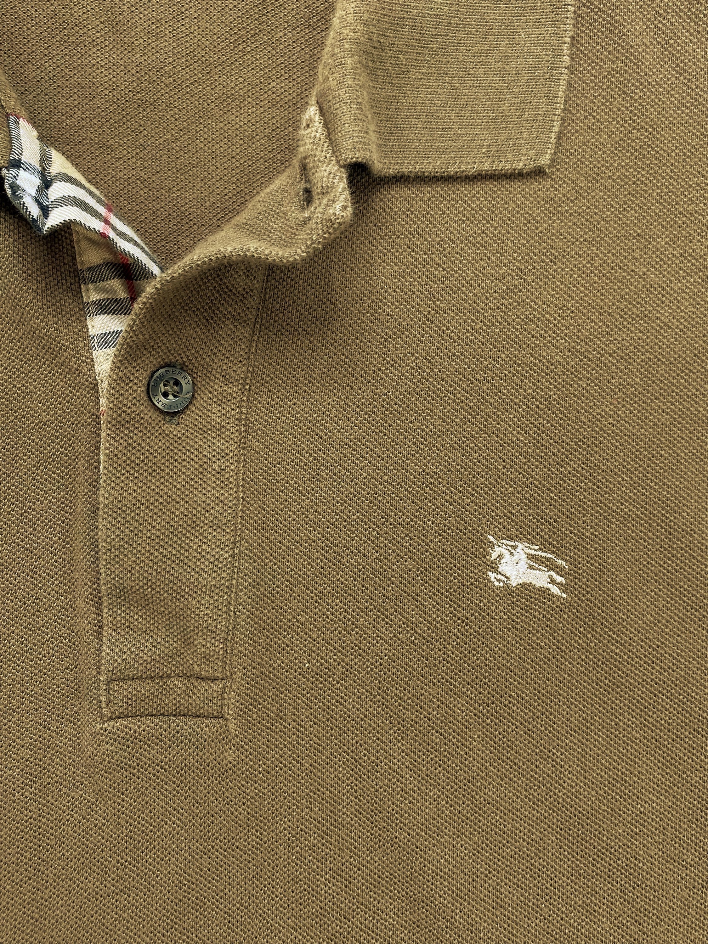 Burberry Nova Check Embroidered Olive Green Collared Polo