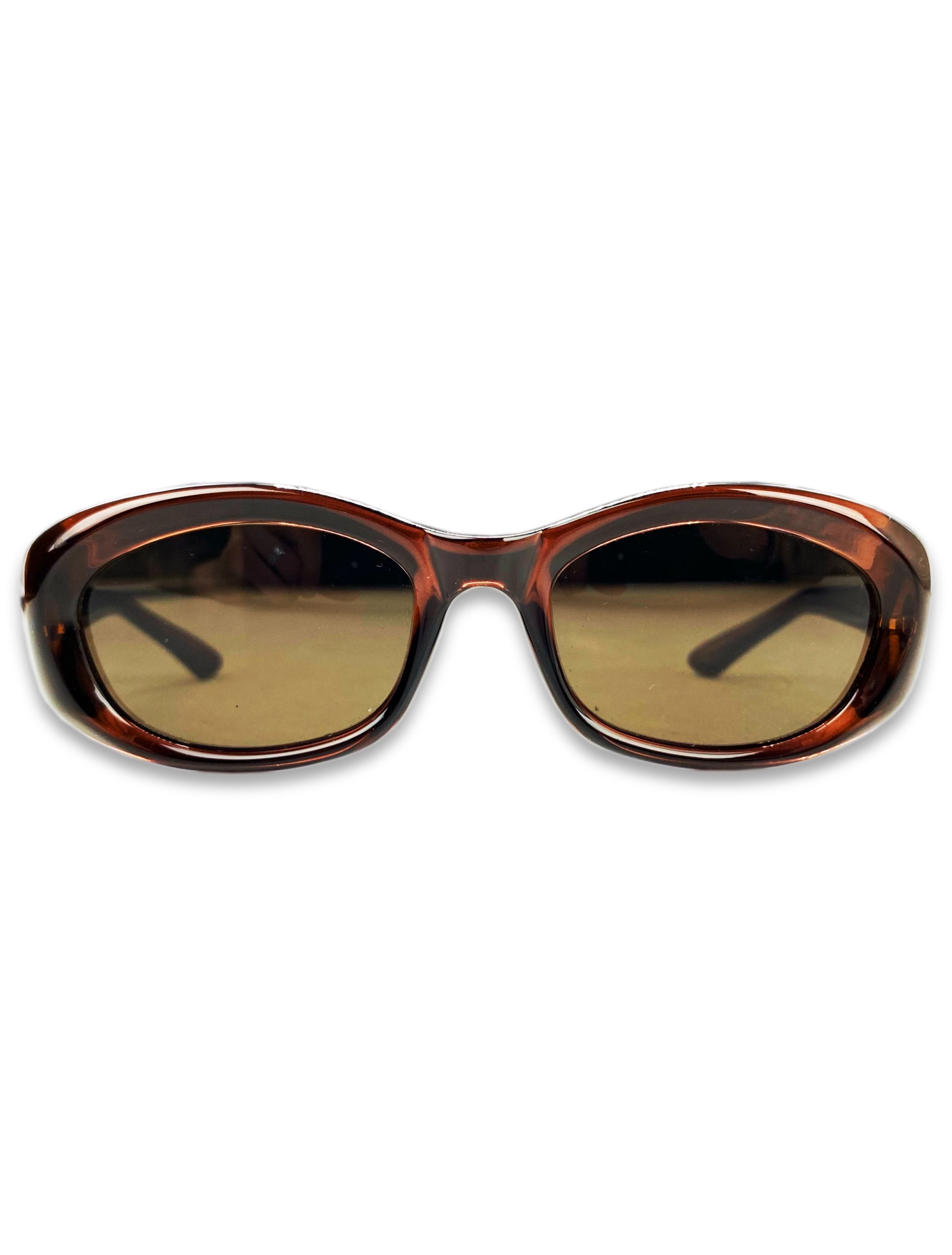 Gucci Warm Tint G Logo Metallic Dark Brown Oval Frame Sunglasses