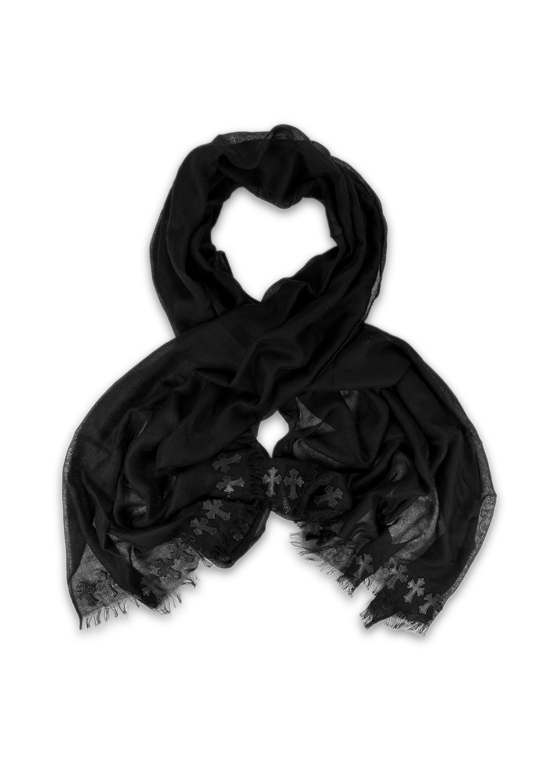 Chrome Hearts ‘44 Cross’ Patched Leather Black Scarf