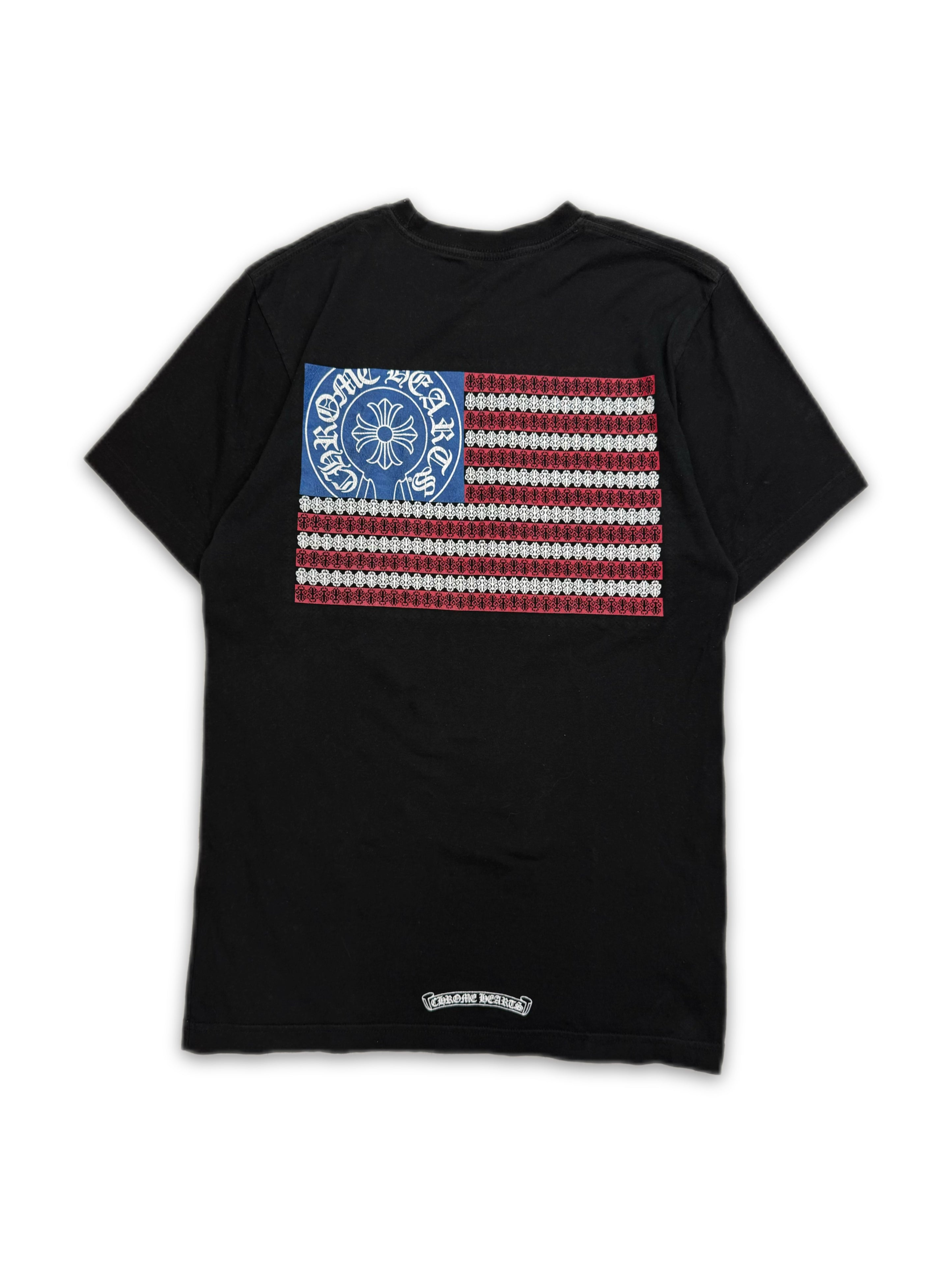 Chrome Hearts USA Flag Horse Shoe Dagger Logo Pocket T-Shirt